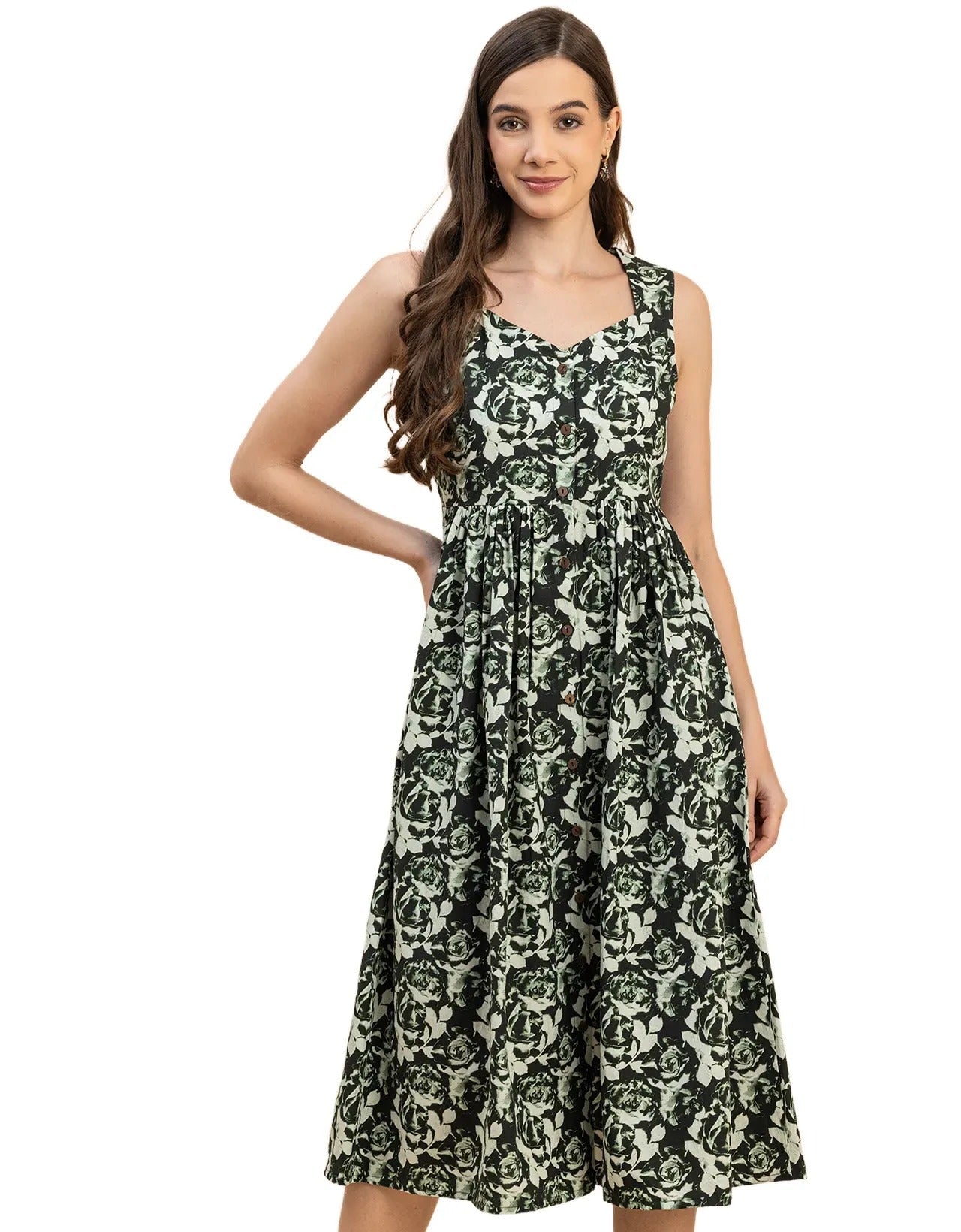 Sleeveless Sweetheart Neck Flared Cotton Dress