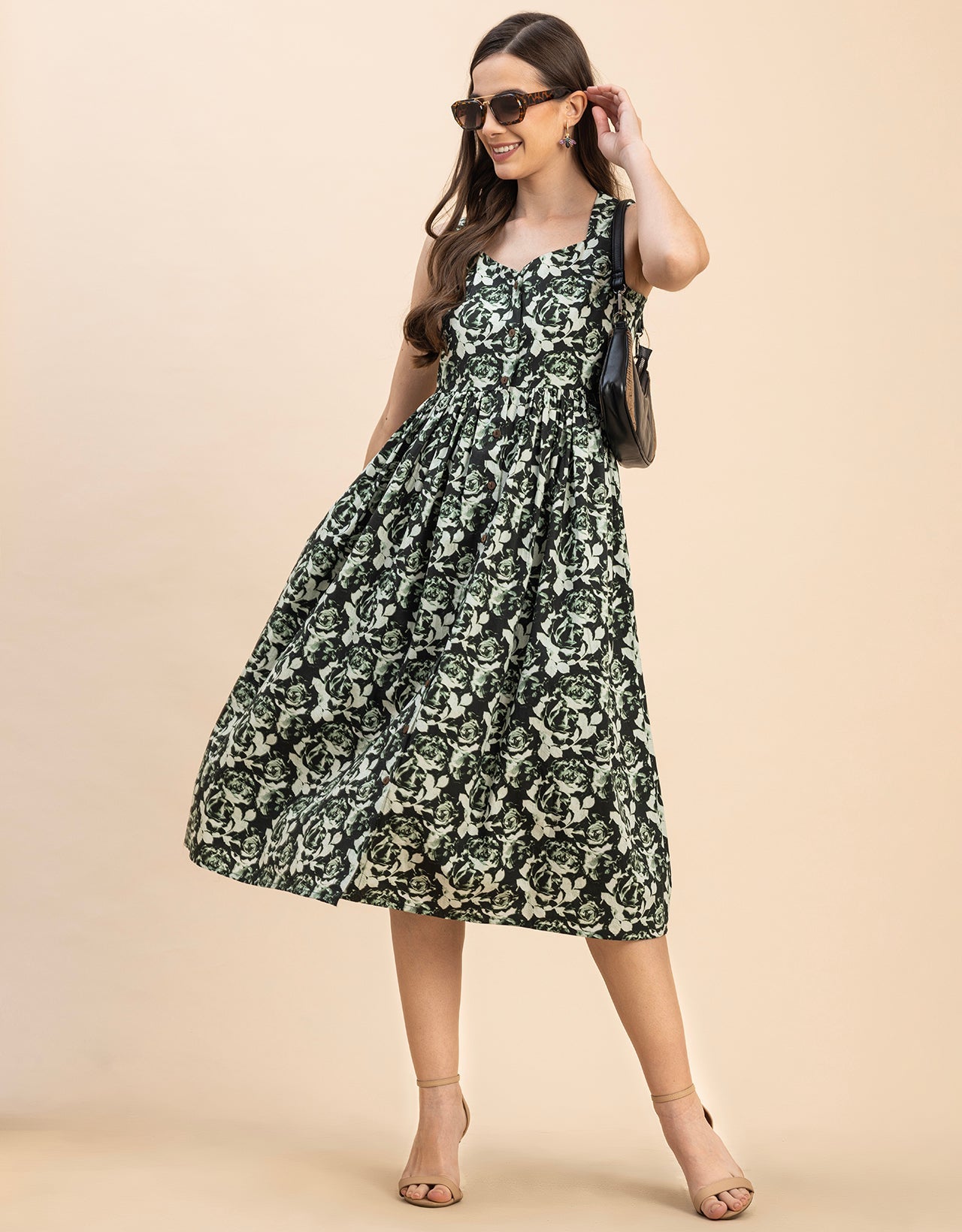 Sleeveless Sweetheart Neck Flared Cotton Dress