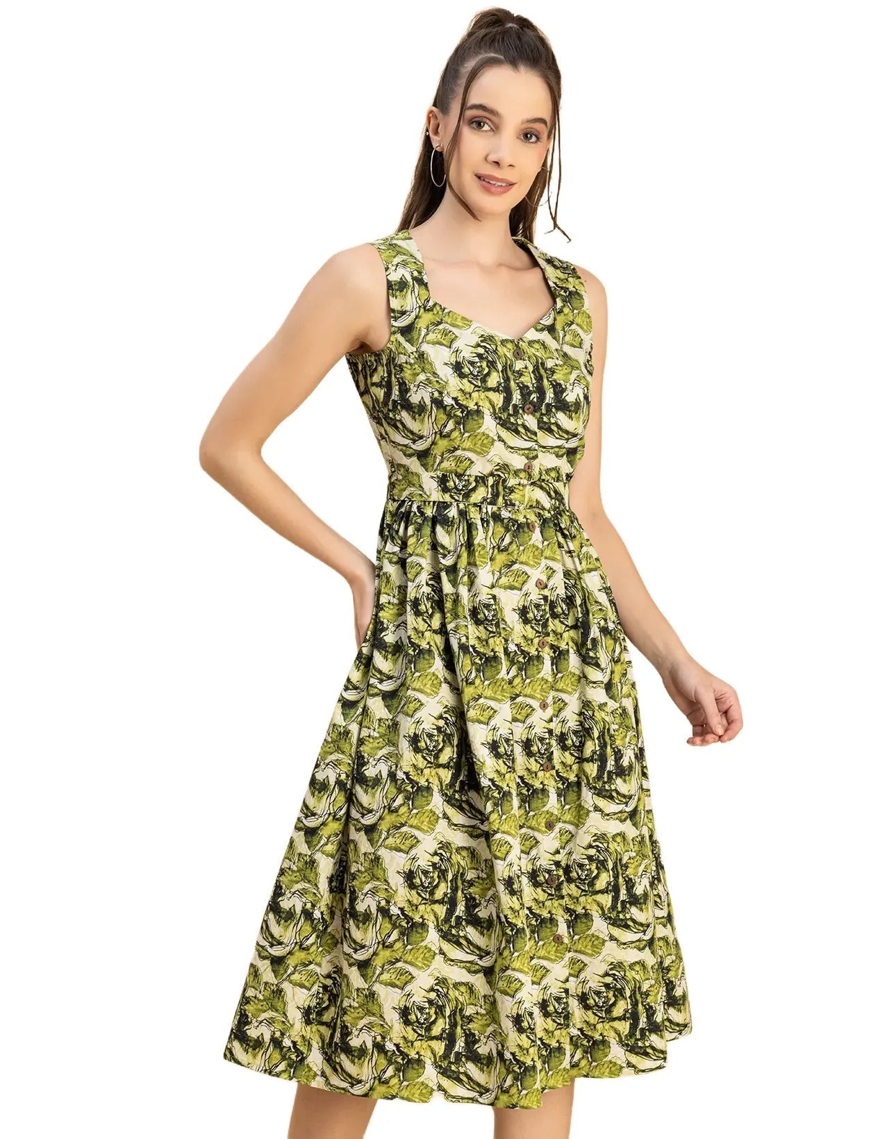 Sleeveless Sweetheart Neck Flared Cotton Dress
