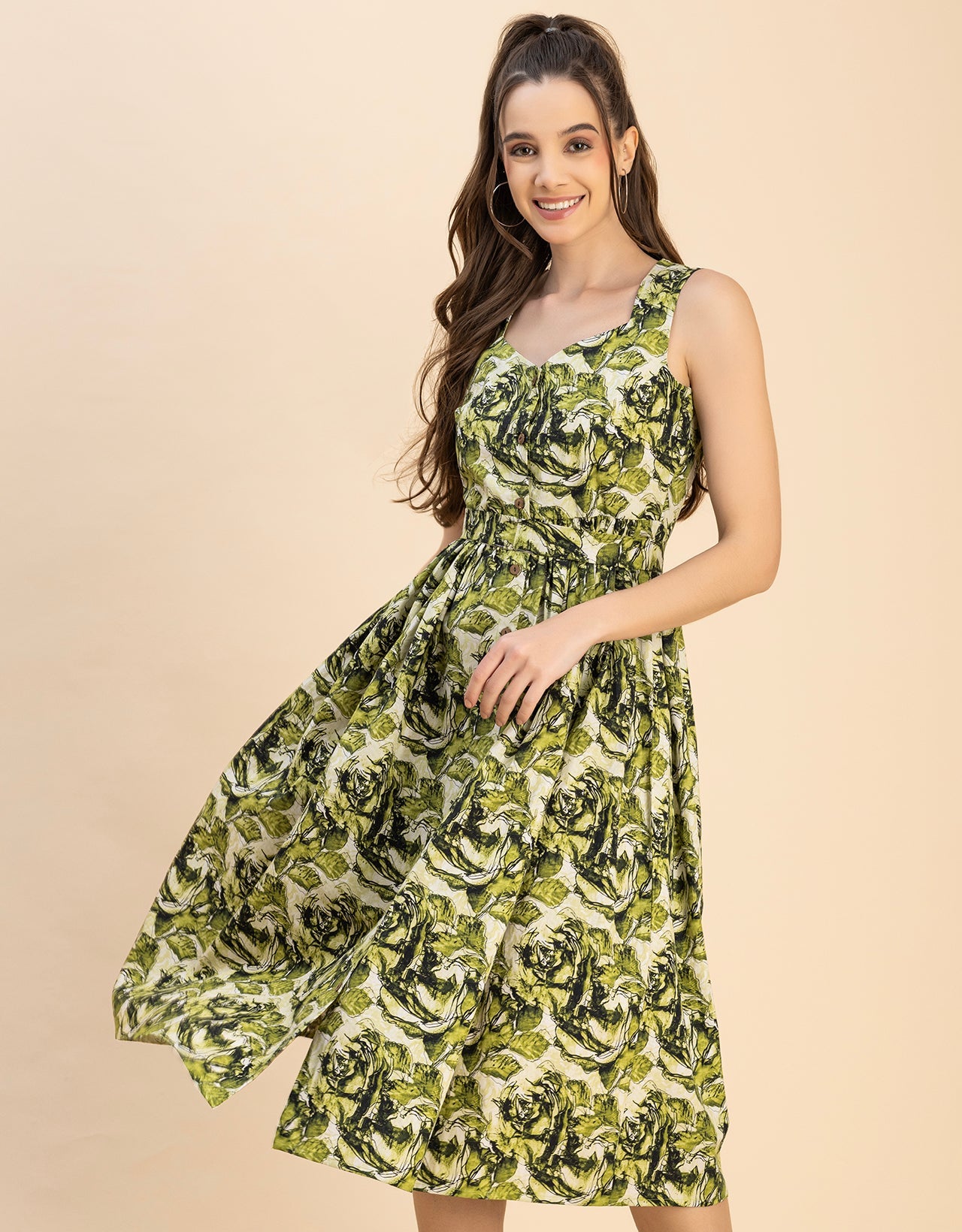 Sleeveless Sweetheart Neck Flared Cotton Dress