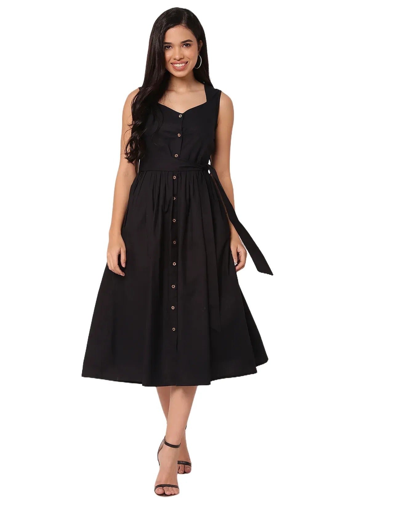 Sleeveless Sweetheart Neck Flared Cotton Dress