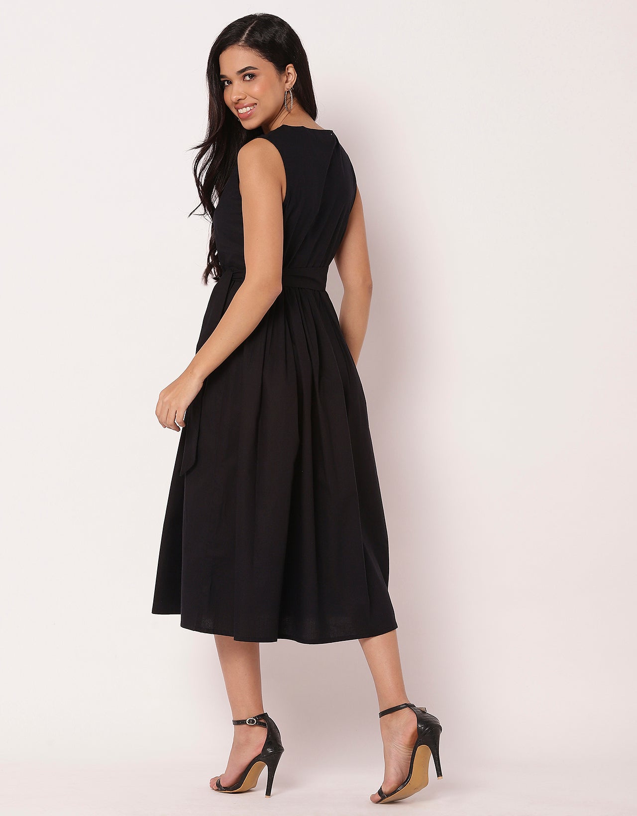 Sleeveless Sweetheart Neck Flared Cotton Dress