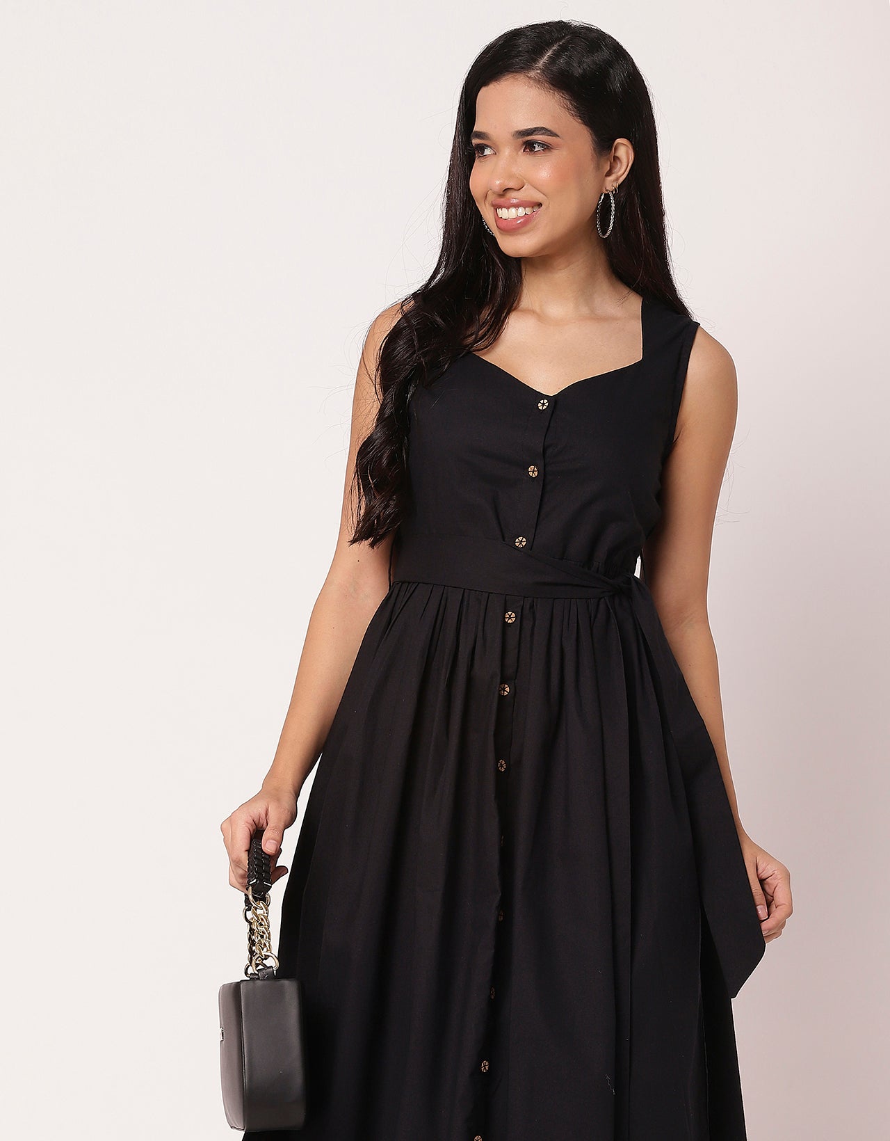 Sleeveless Sweetheart Neck Flared Cotton Dress