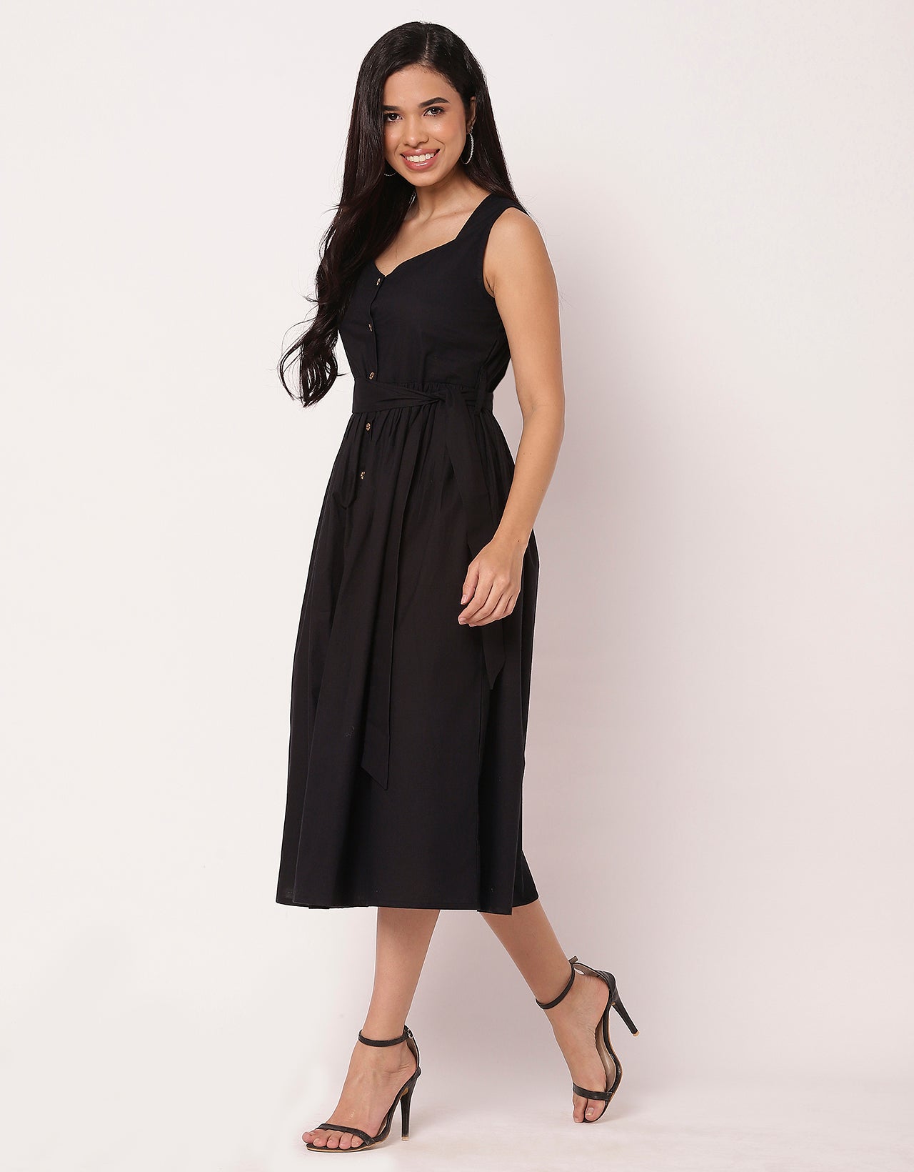 Sleeveless Sweetheart Neck Flared Cotton Dress