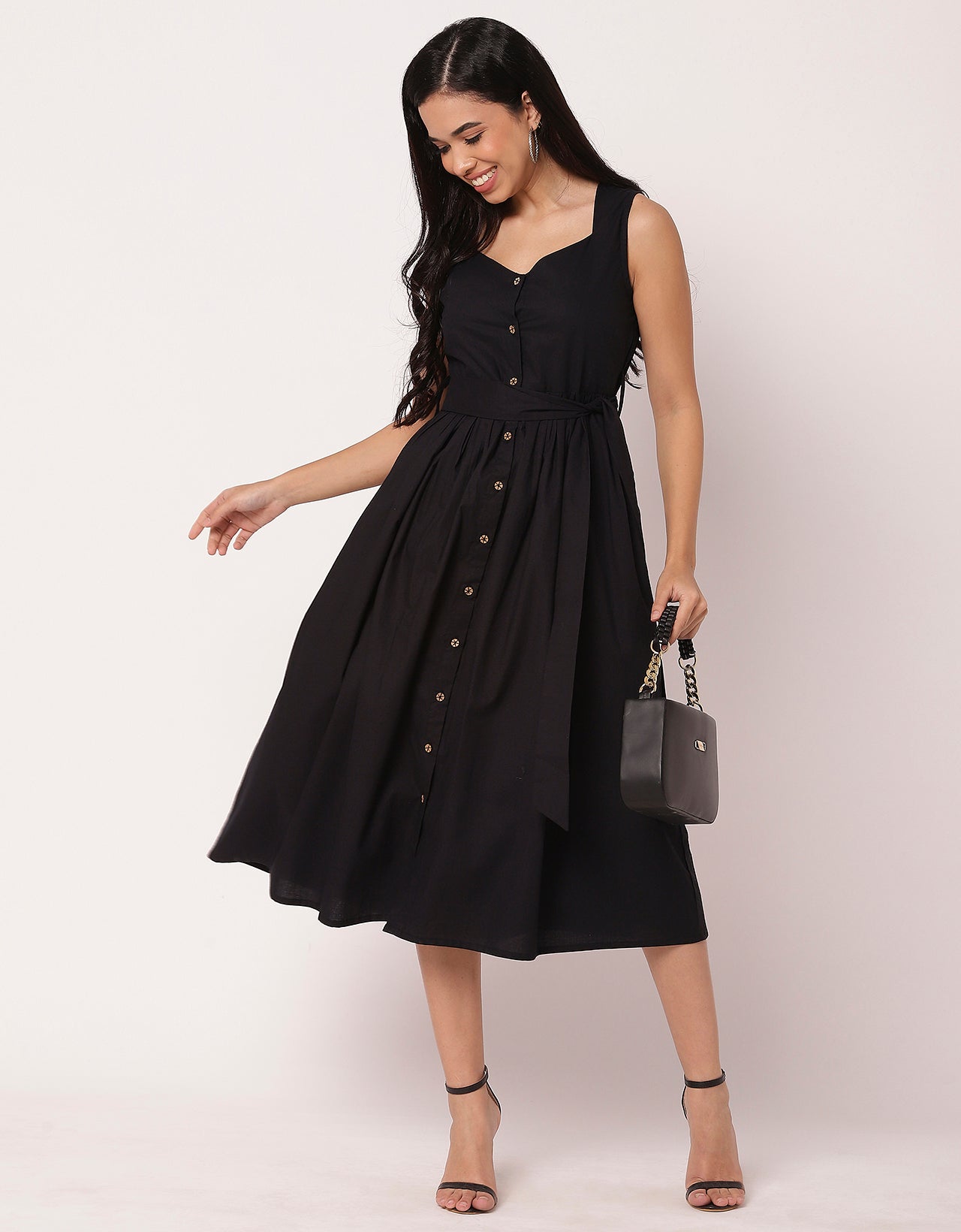 Sleeveless Sweetheart Neck Flared Cotton Dress