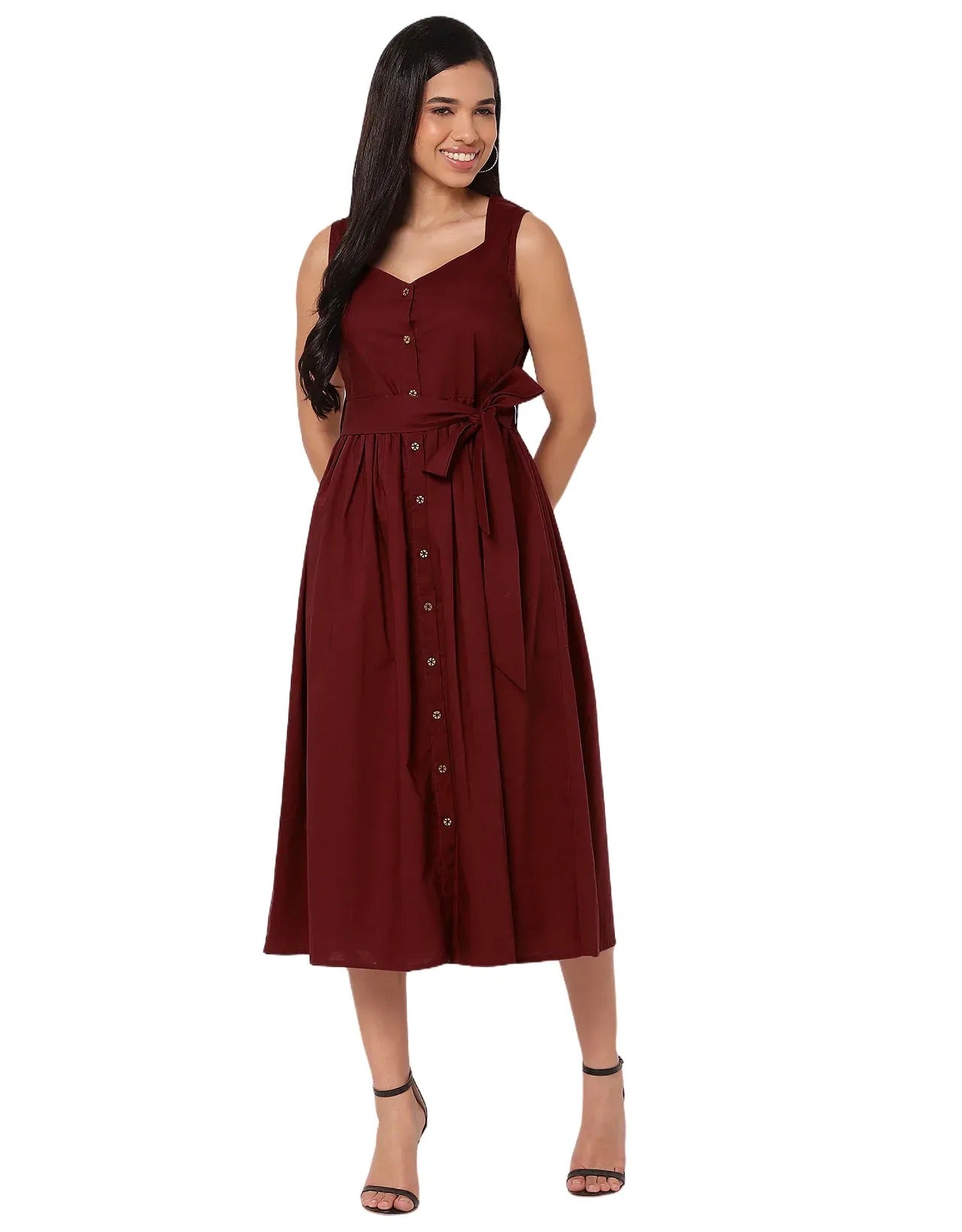 Sleeveless Sweetheart Neck Flared Cotton Dress