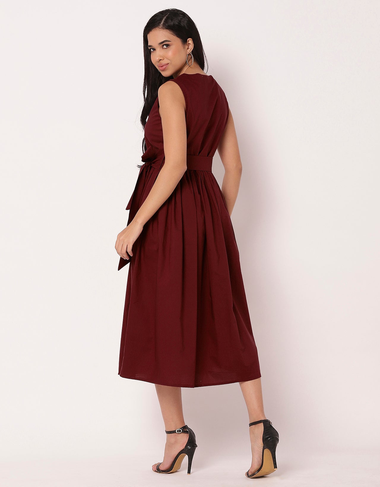 Sleeveless Sweetheart Neck Flared Cotton Dress