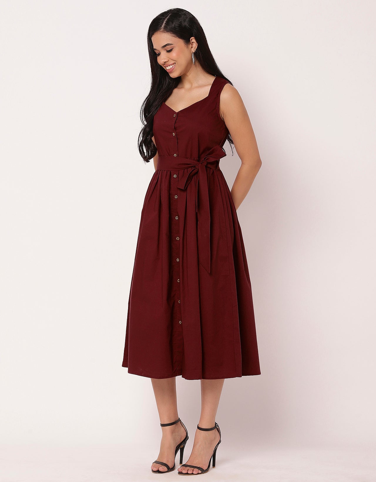 Sleeveless Sweetheart Neck Flared Cotton Dress