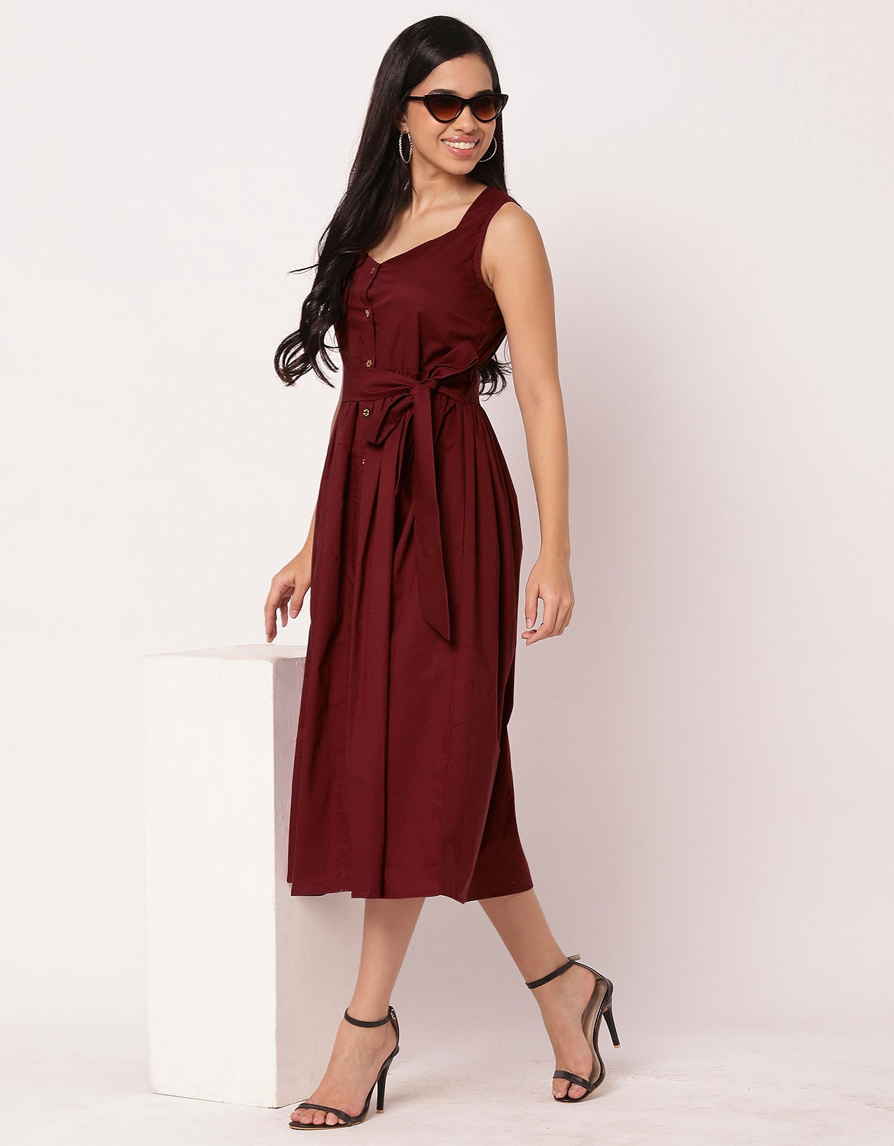 Sleeveless Sweetheart Neck Flared Cotton Dress