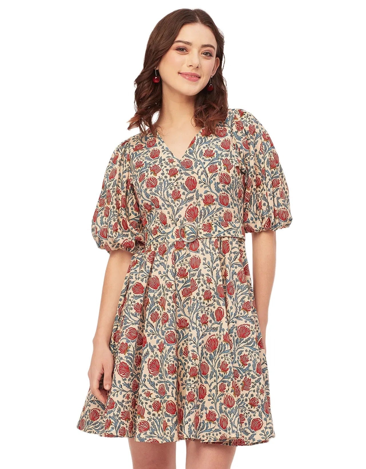 Short Sleeves V Neck Cotton Dress