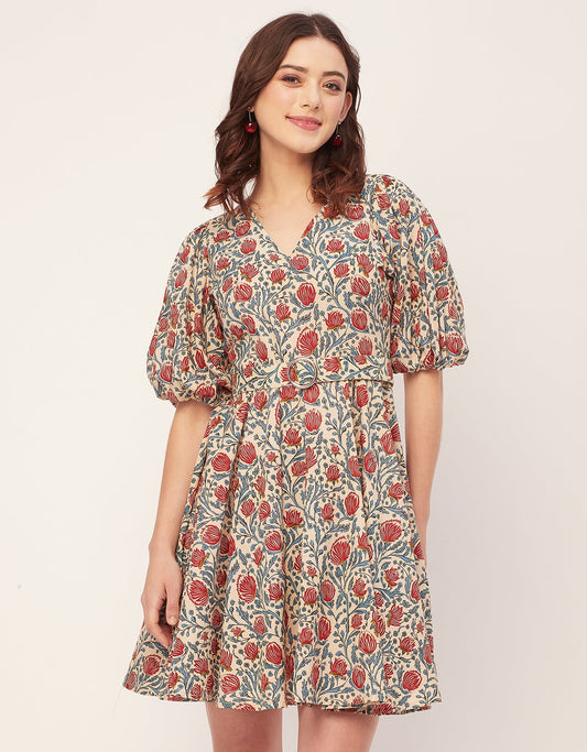 Short Sleeves V Neck Cotton Dress