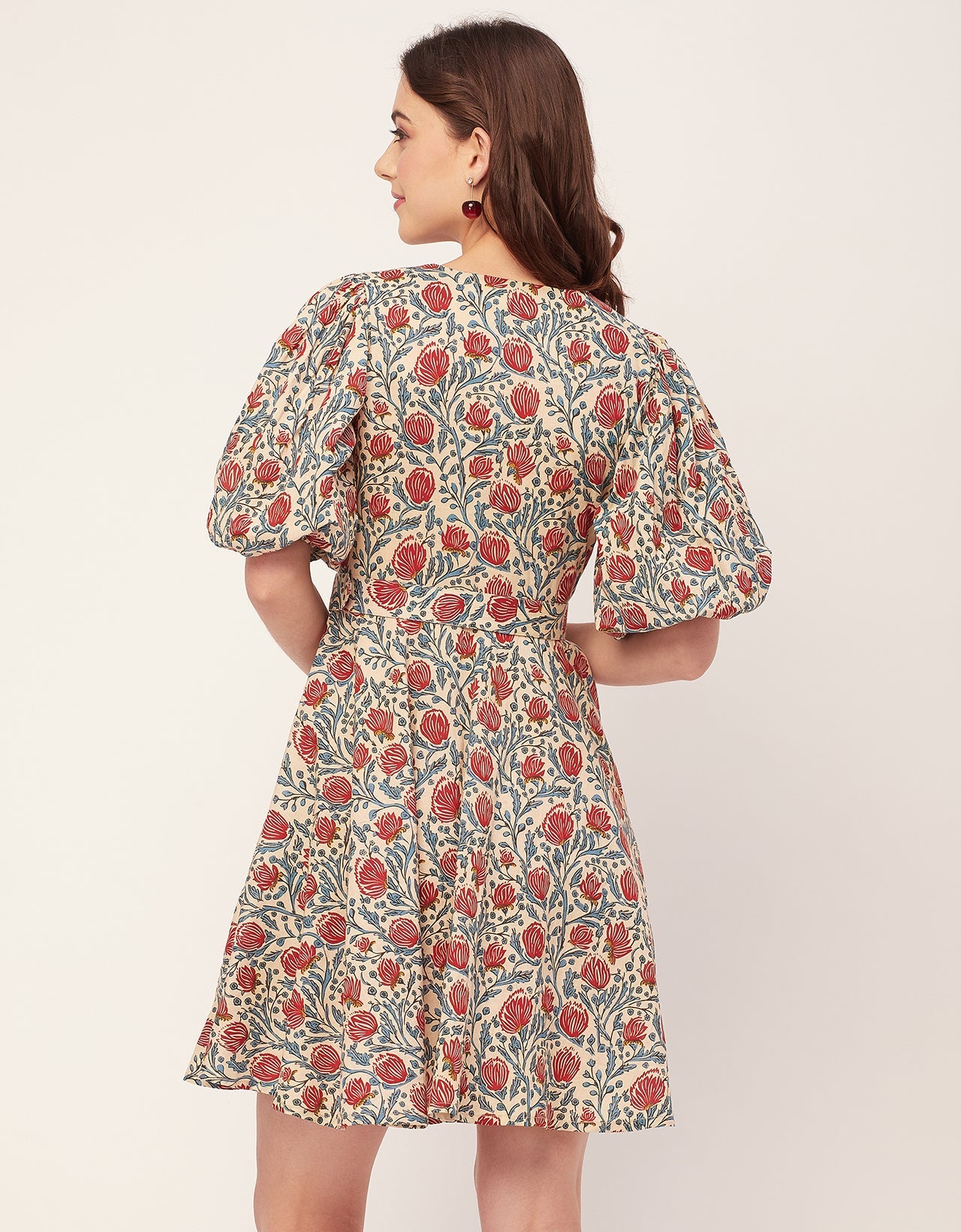 Short Sleeves V Neck Cotton Dress