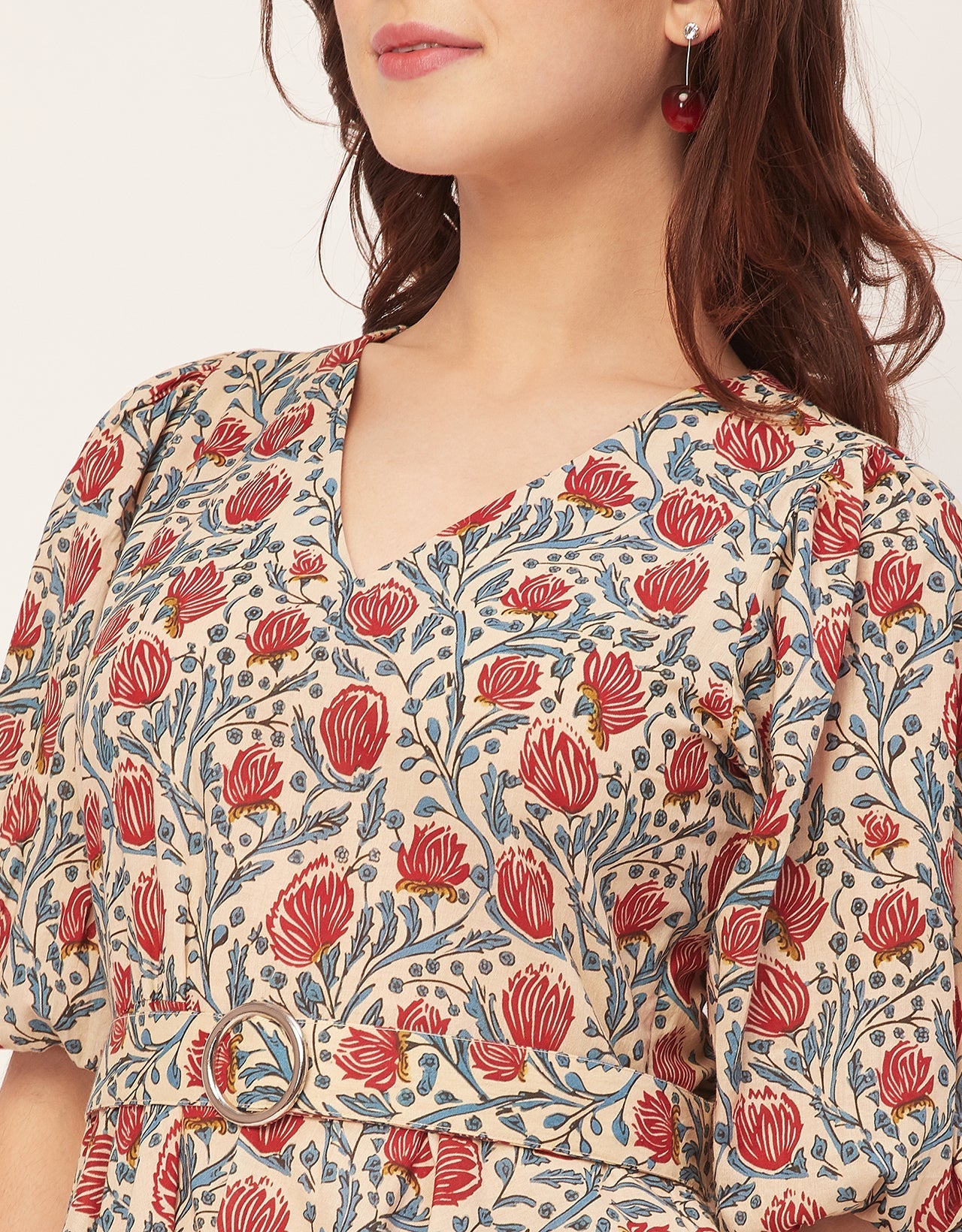 Short Sleeves V Neck Cotton Dress