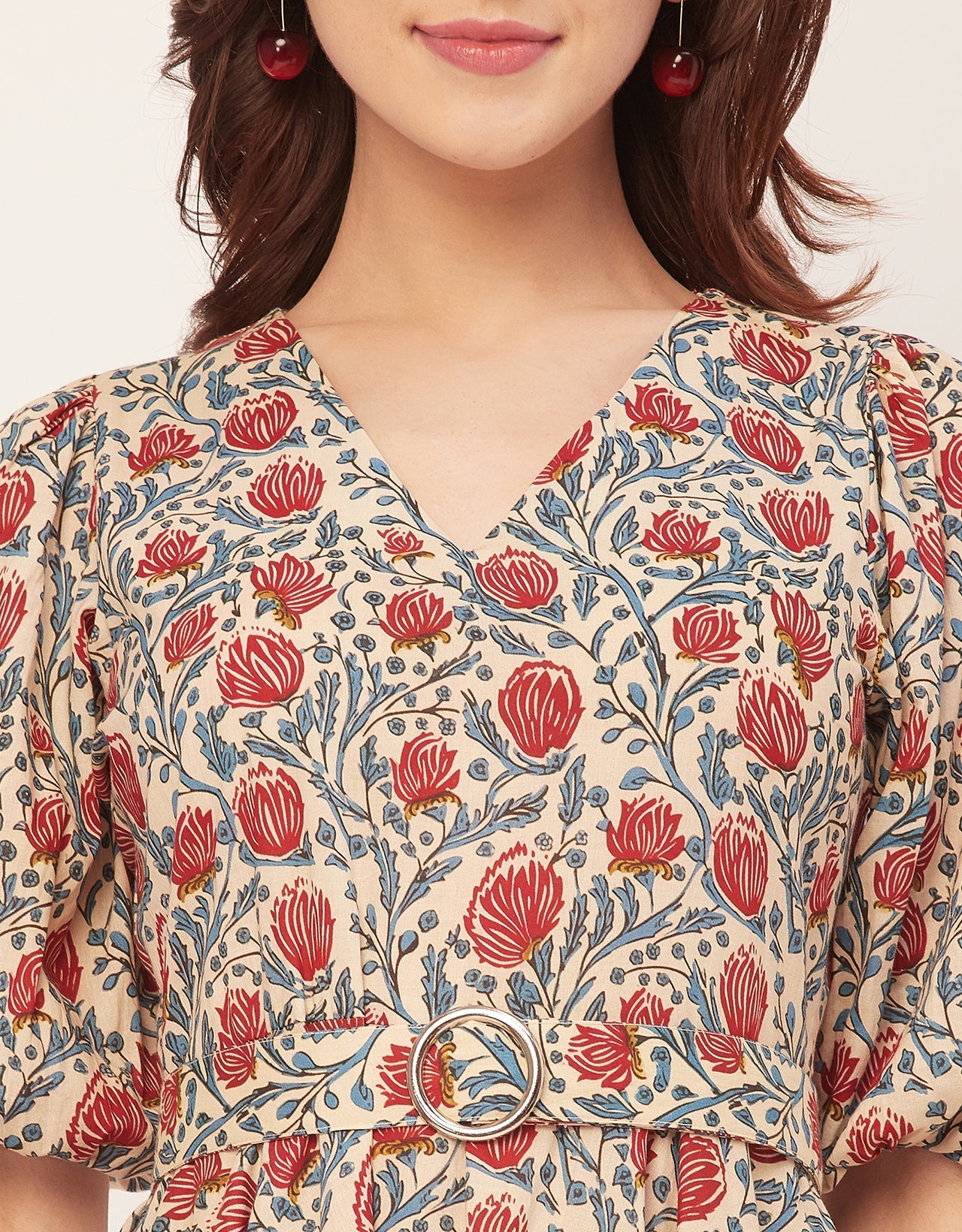 Short Sleeves V Neck Cotton Dress