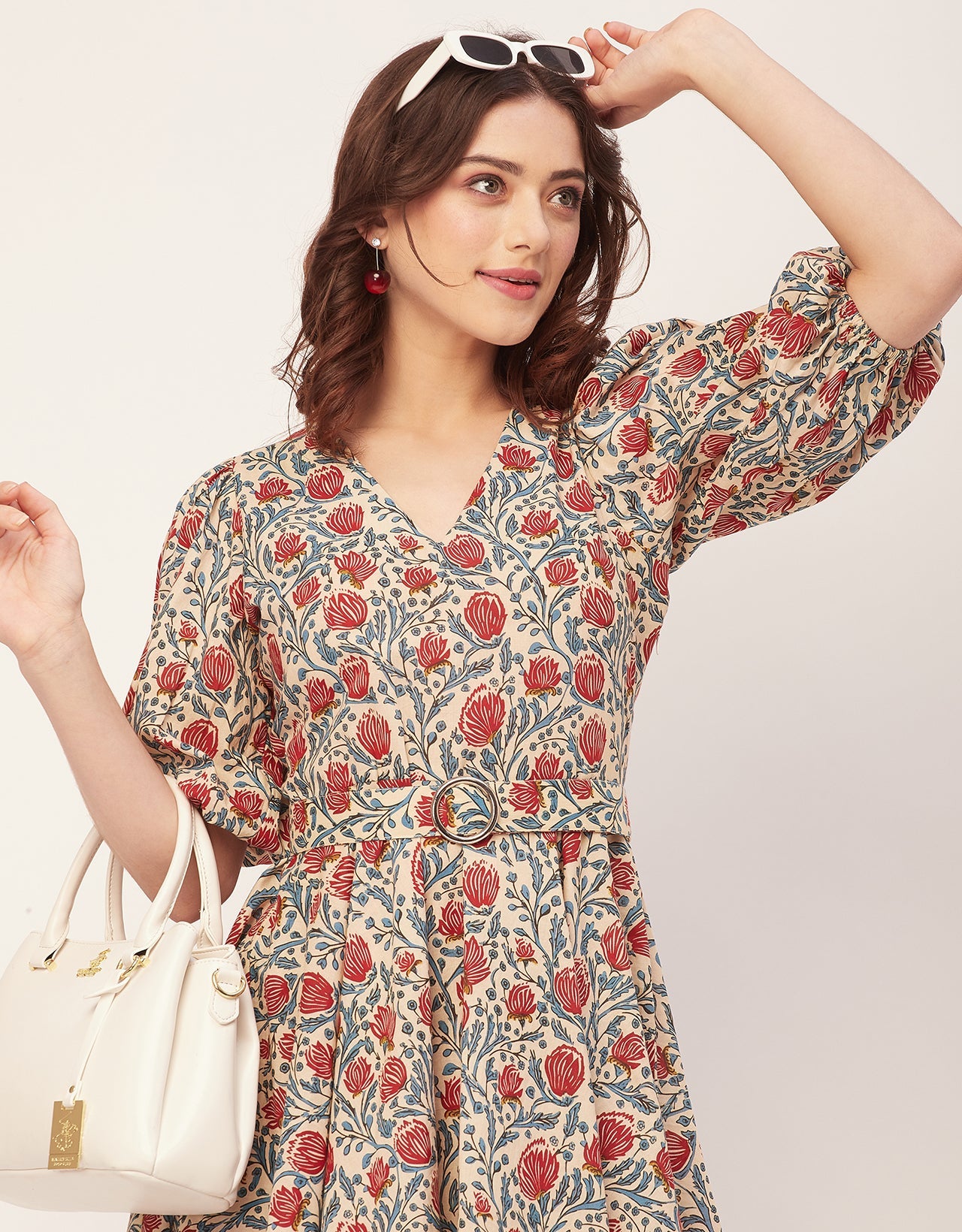 Short Sleeves V Neck Cotton Dress