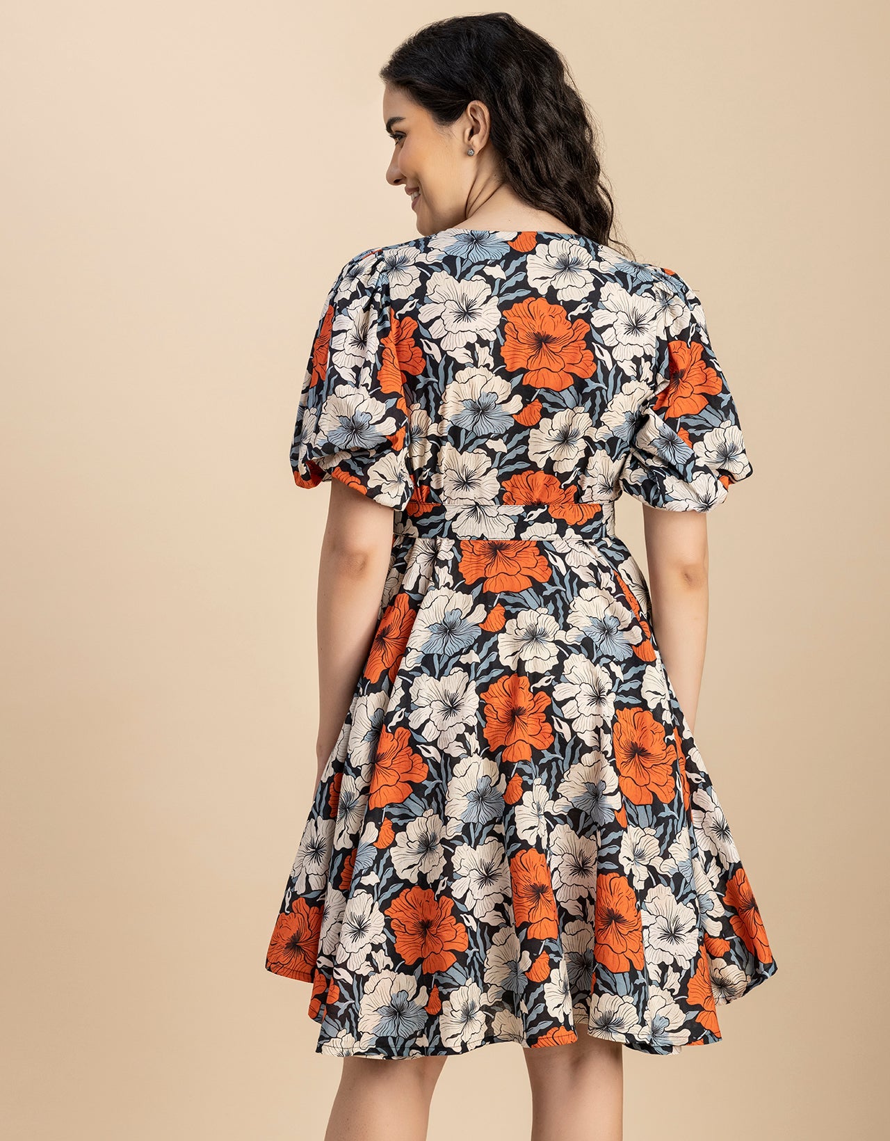 Short Sleeves V Neck Cotton Dress