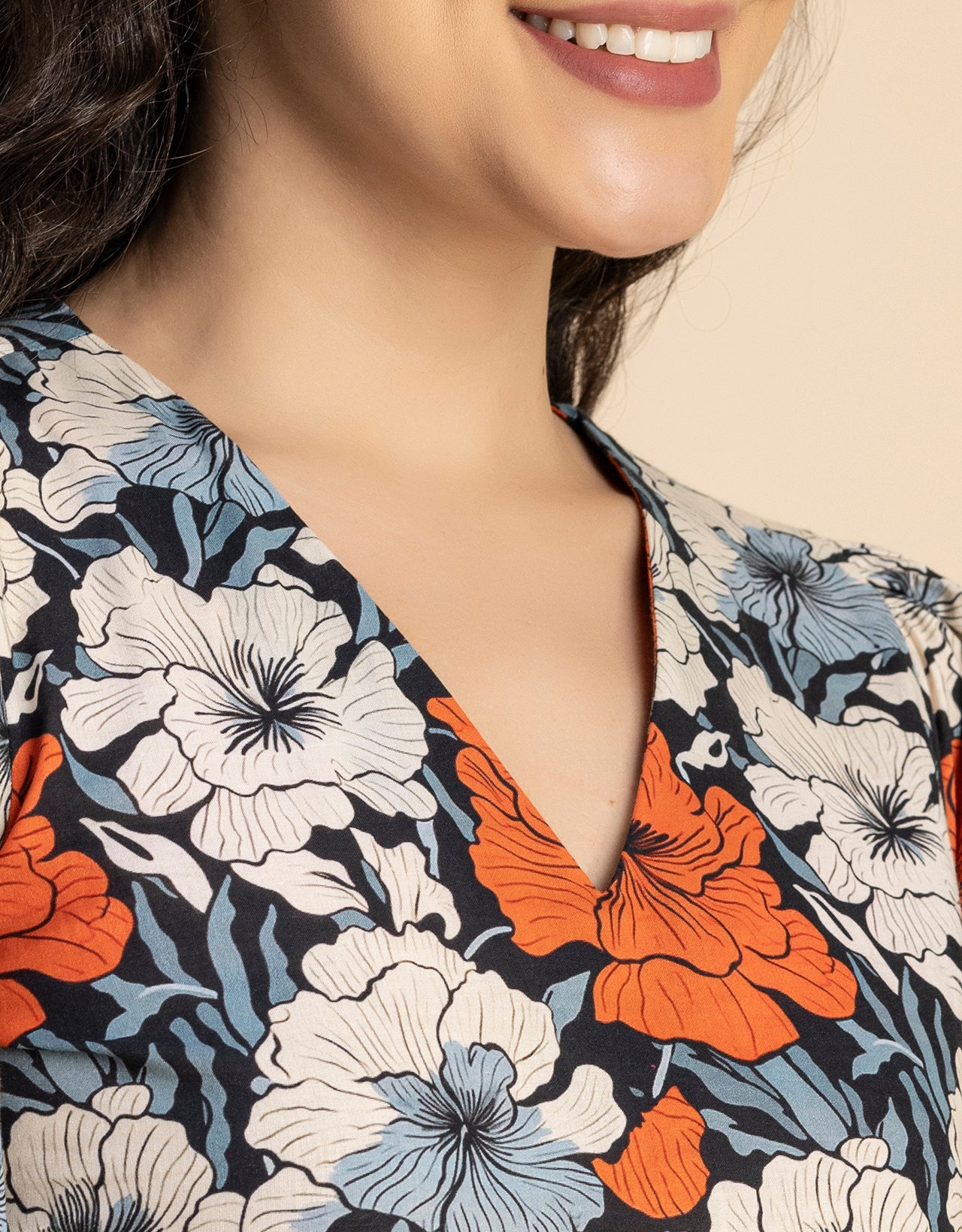Short Sleeves V Neck Cotton Dress