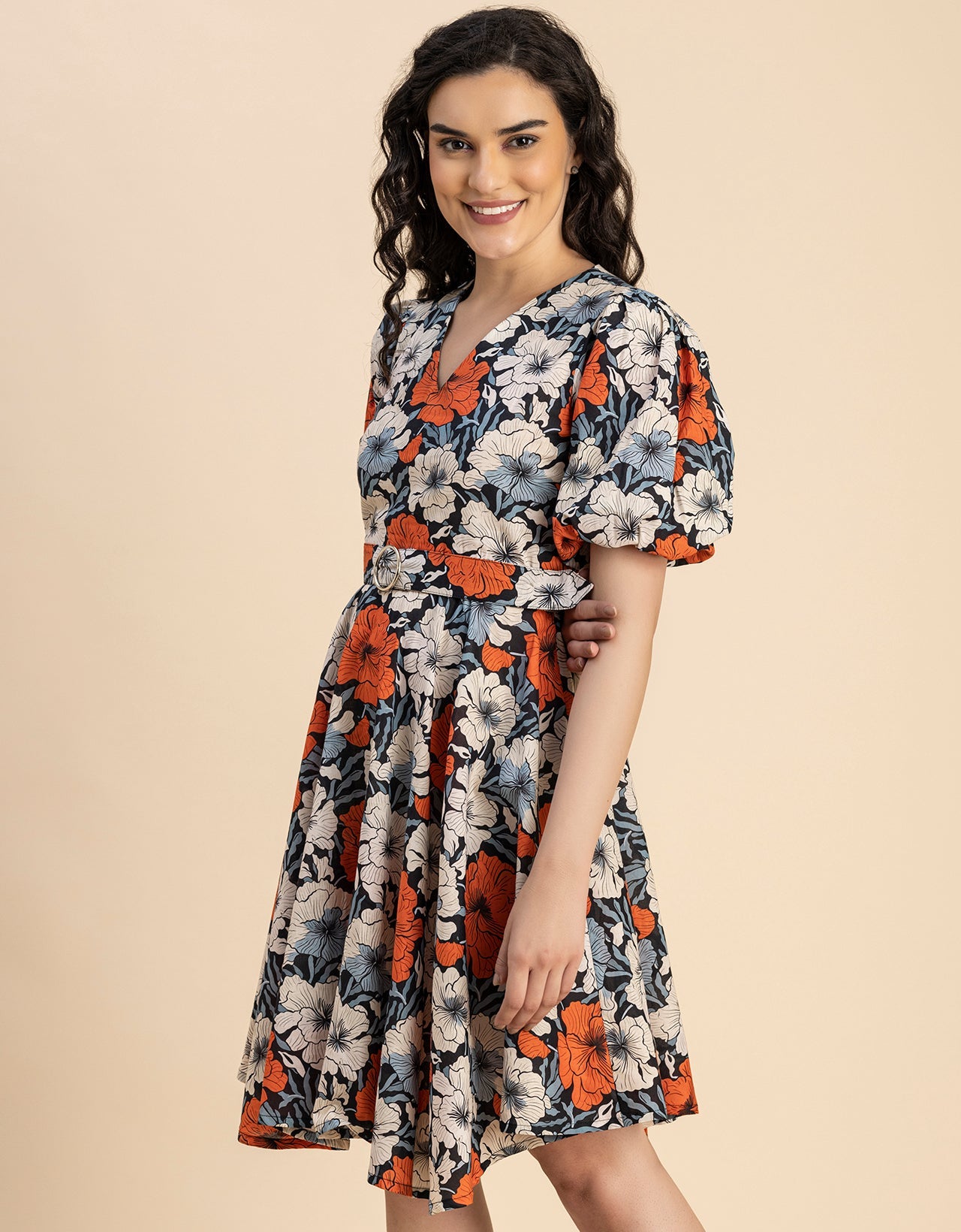 Short Sleeves V Neck Cotton Dress
