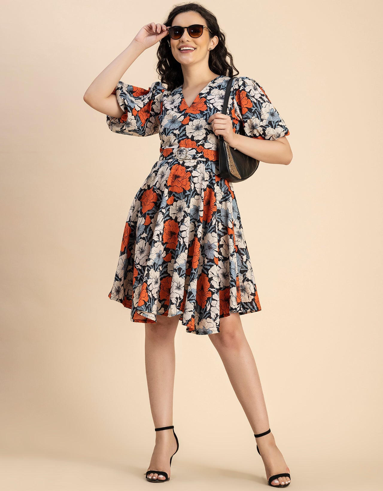 Short Sleeves V Neck Cotton Dress