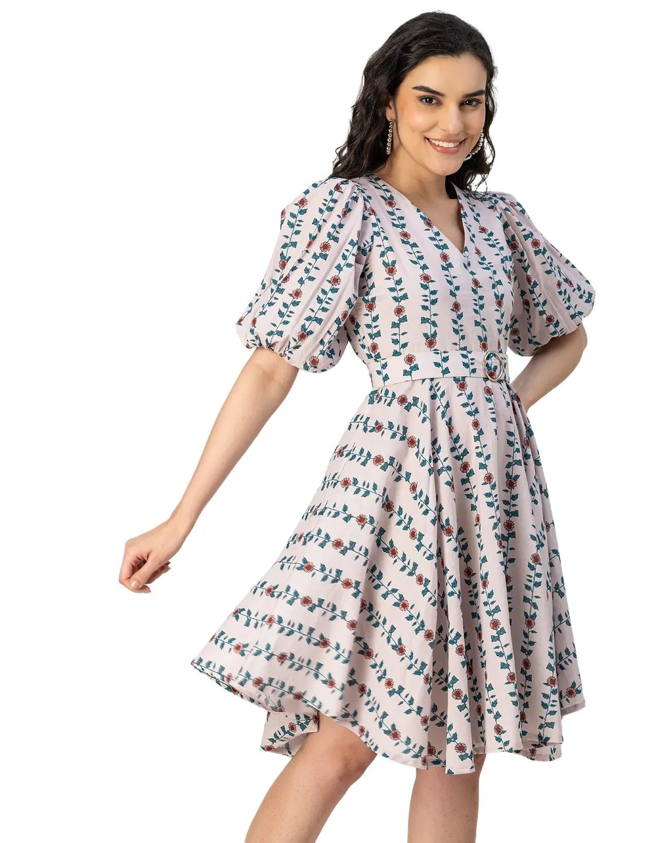 Short Sleeves V Neck Cotton Dress