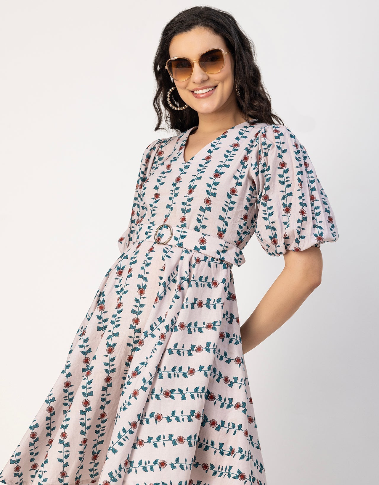 Short Sleeves V Neck Cotton Dress