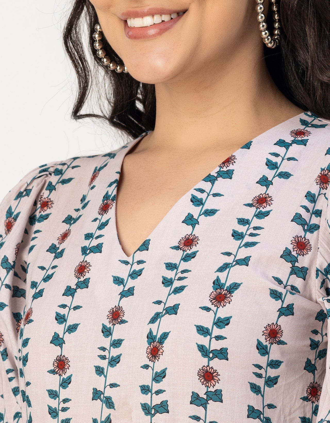Short Sleeves V Neck Cotton Dress