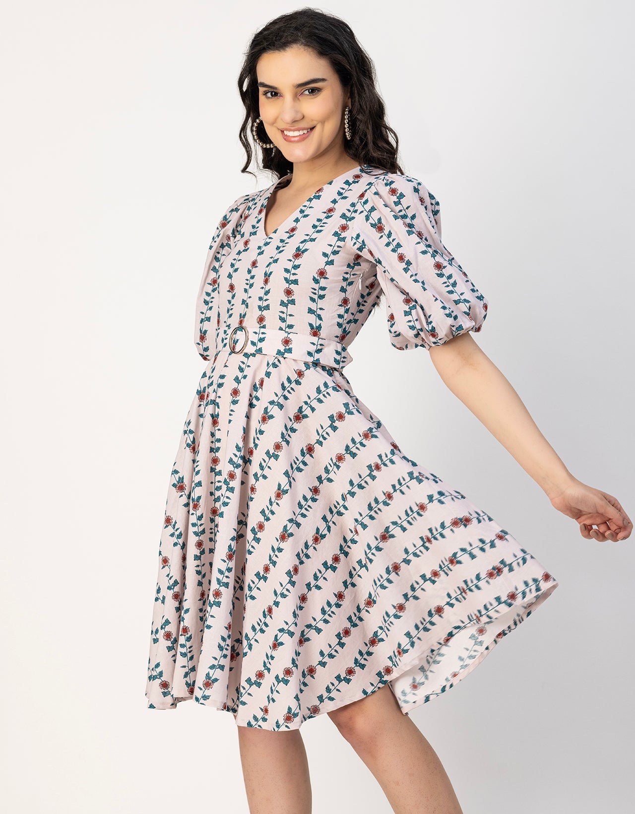 Short Sleeves V Neck Cotton Dress