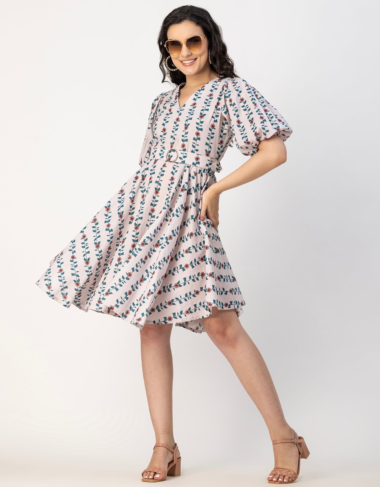 Short Sleeves V Neck Cotton Dress