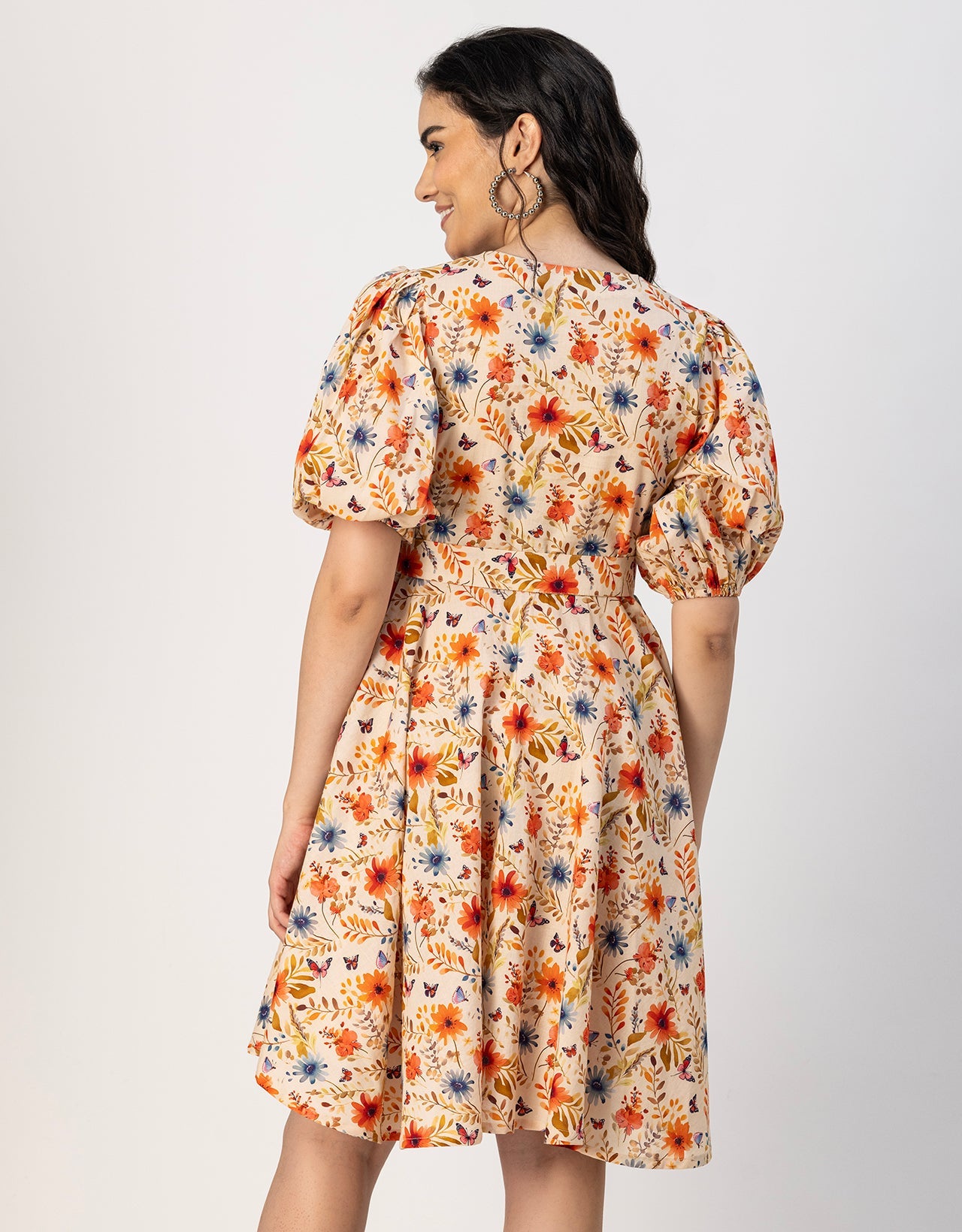 Short Sleeves V Neck Cotton Dress