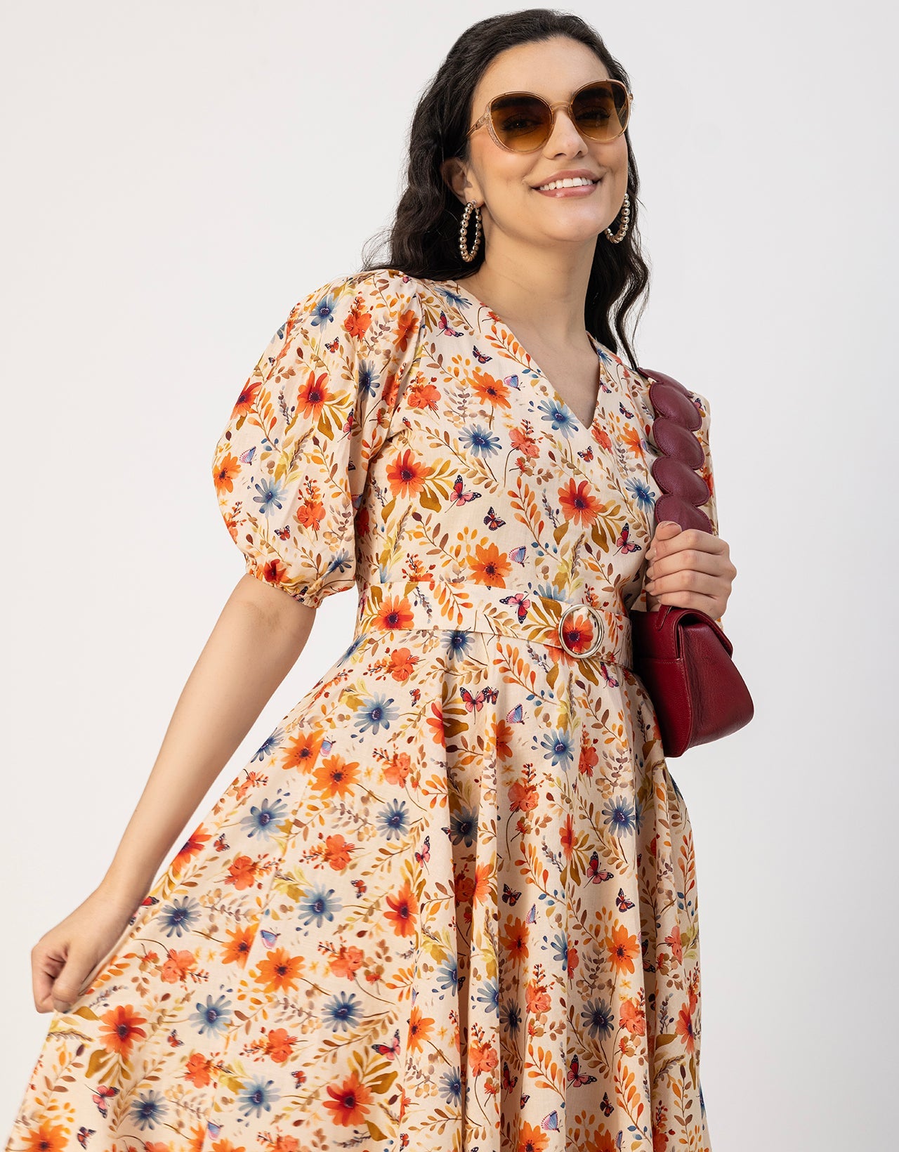 Short Sleeves V Neck Cotton Dress