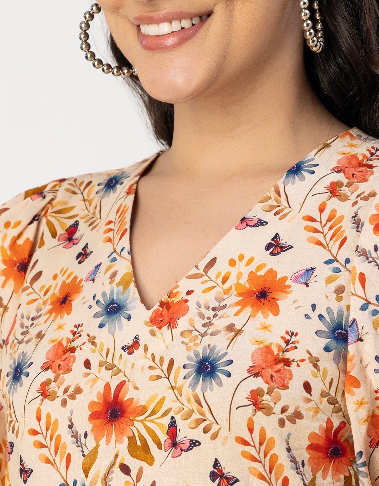 Short Sleeves V Neck Cotton Dress