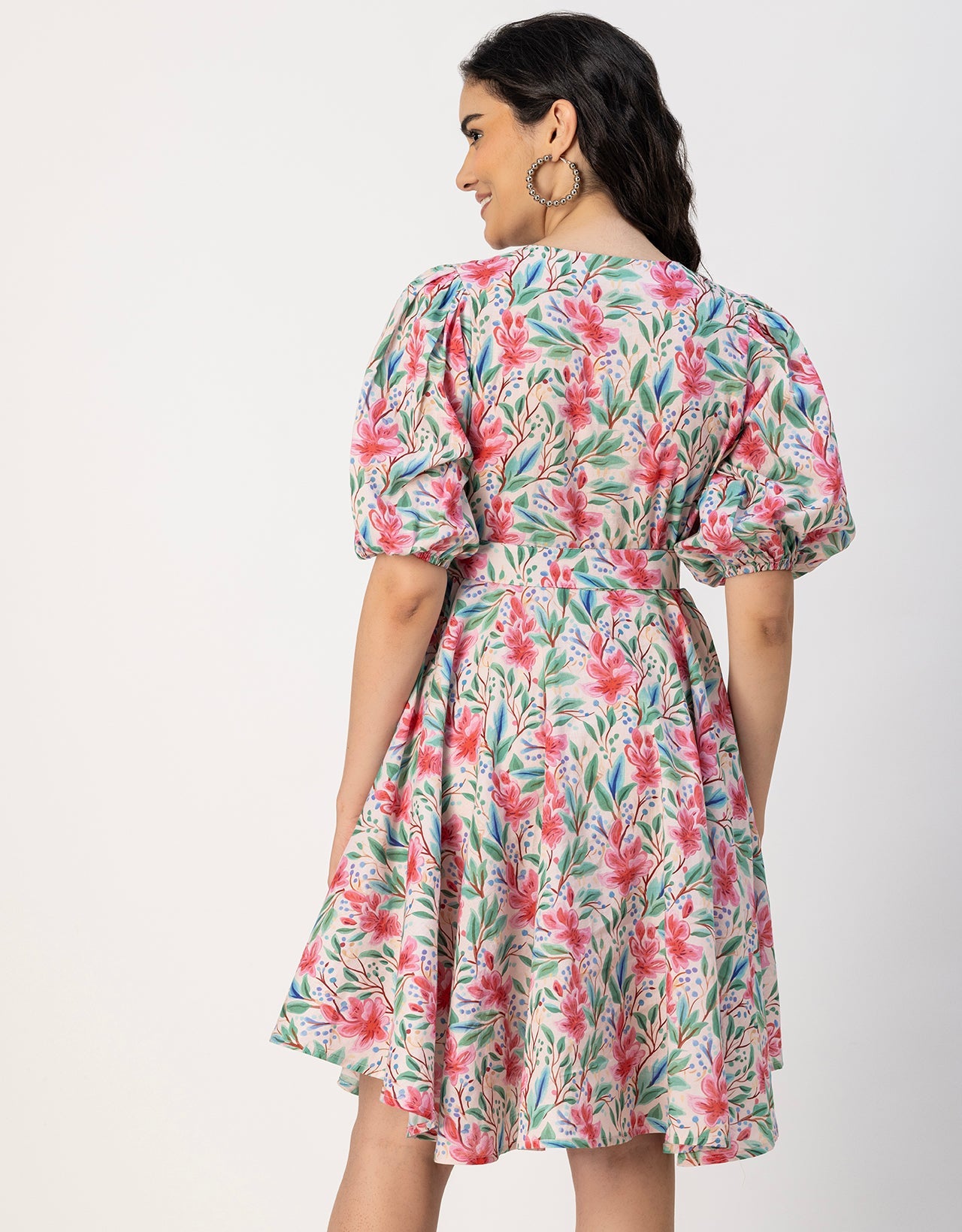 Short Sleeves V Neck Cotton Dress