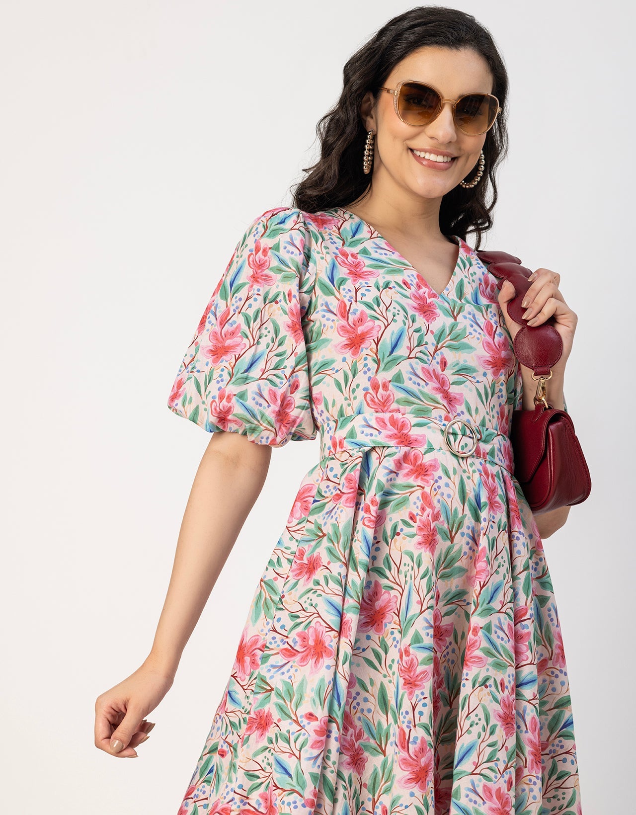 Short Sleeves V Neck Cotton Dress