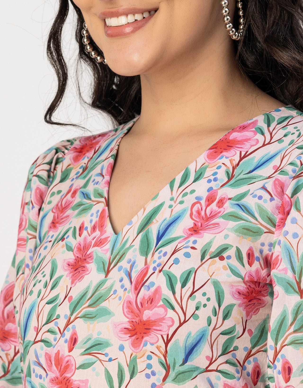 Short Sleeves V Neck Cotton Dress