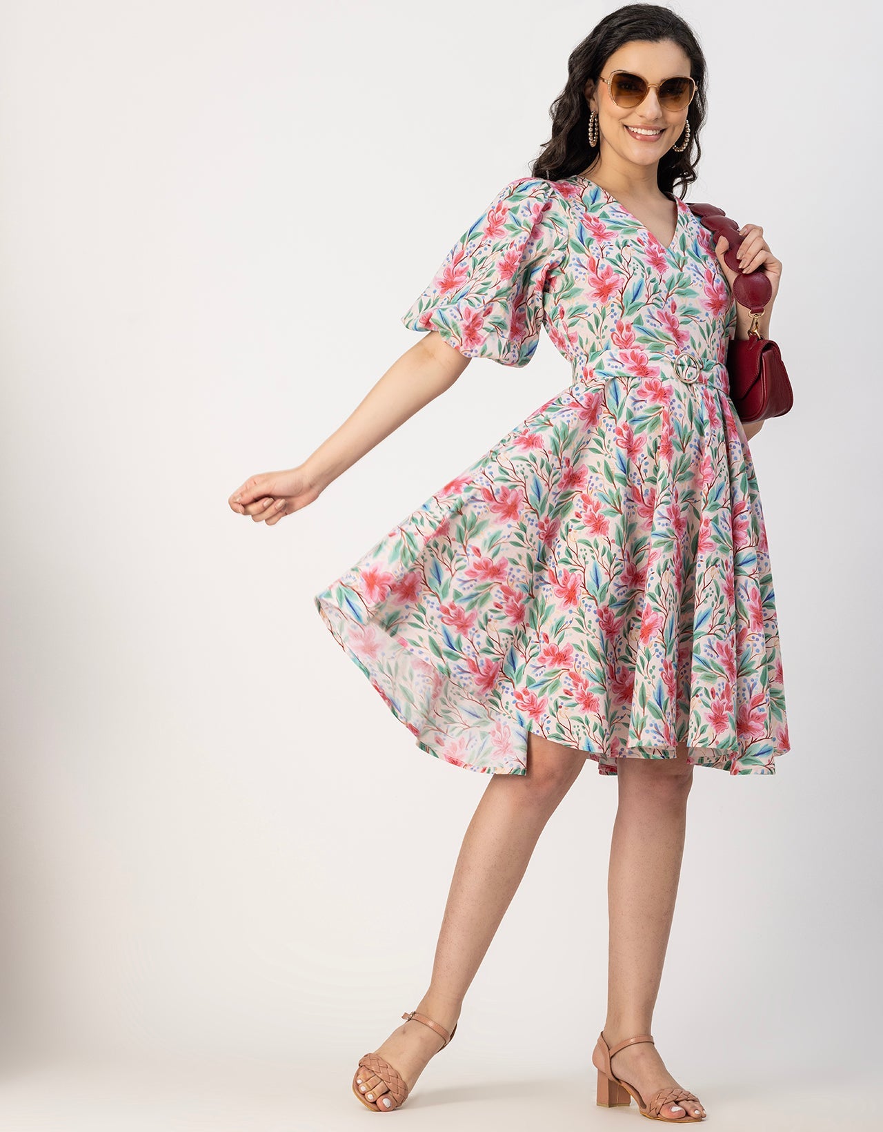 Short Sleeves V Neck Cotton Dress