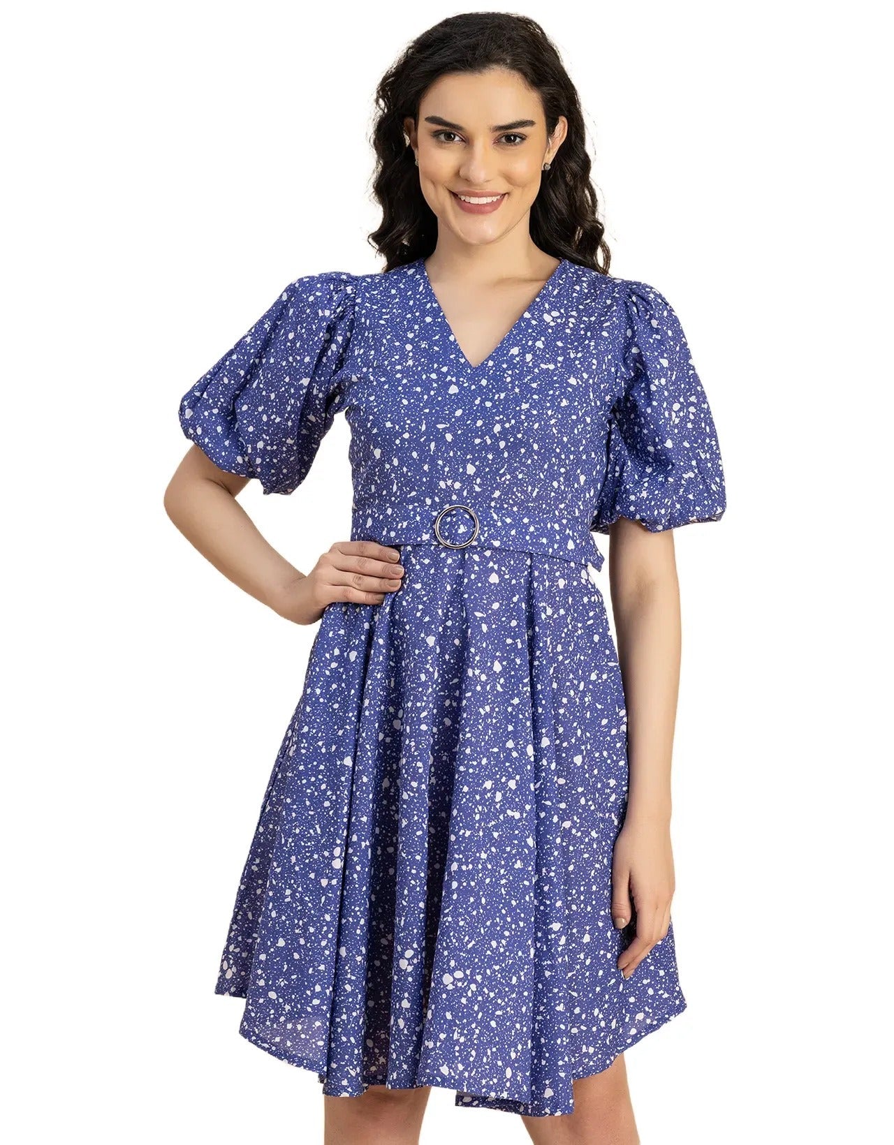 Short Sleeves V Neck Cotton Dress