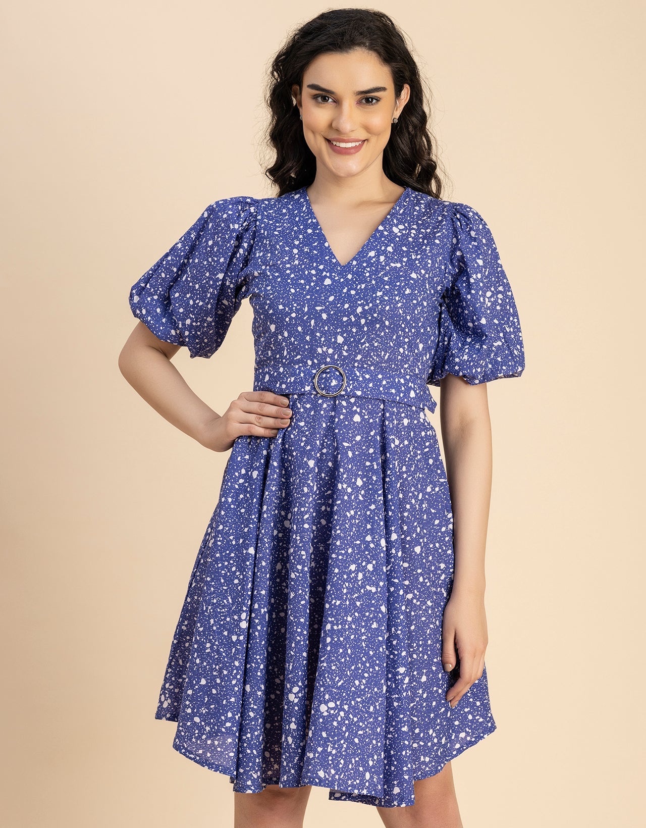Short Sleeves V Neck Cotton Dress