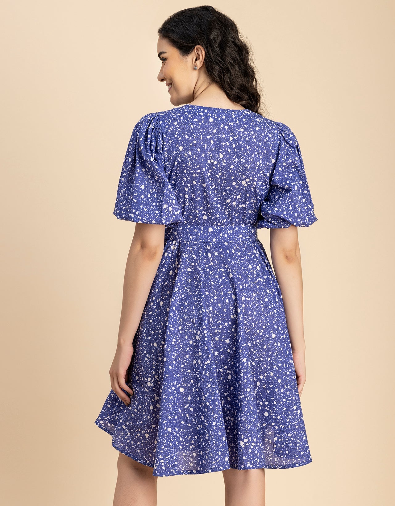 Short Sleeves V Neck Cotton Dress