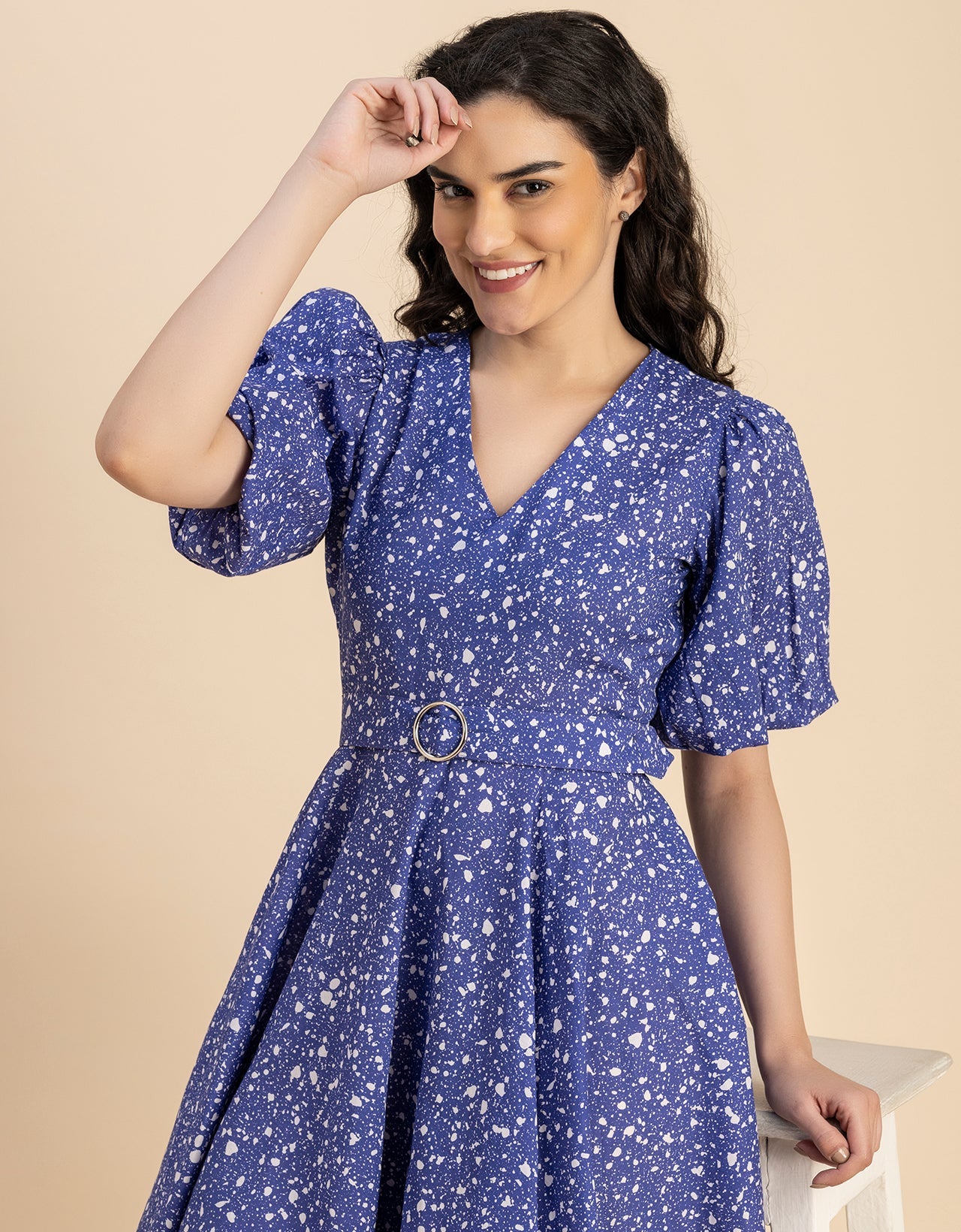Short Sleeves V Neck Cotton Dress