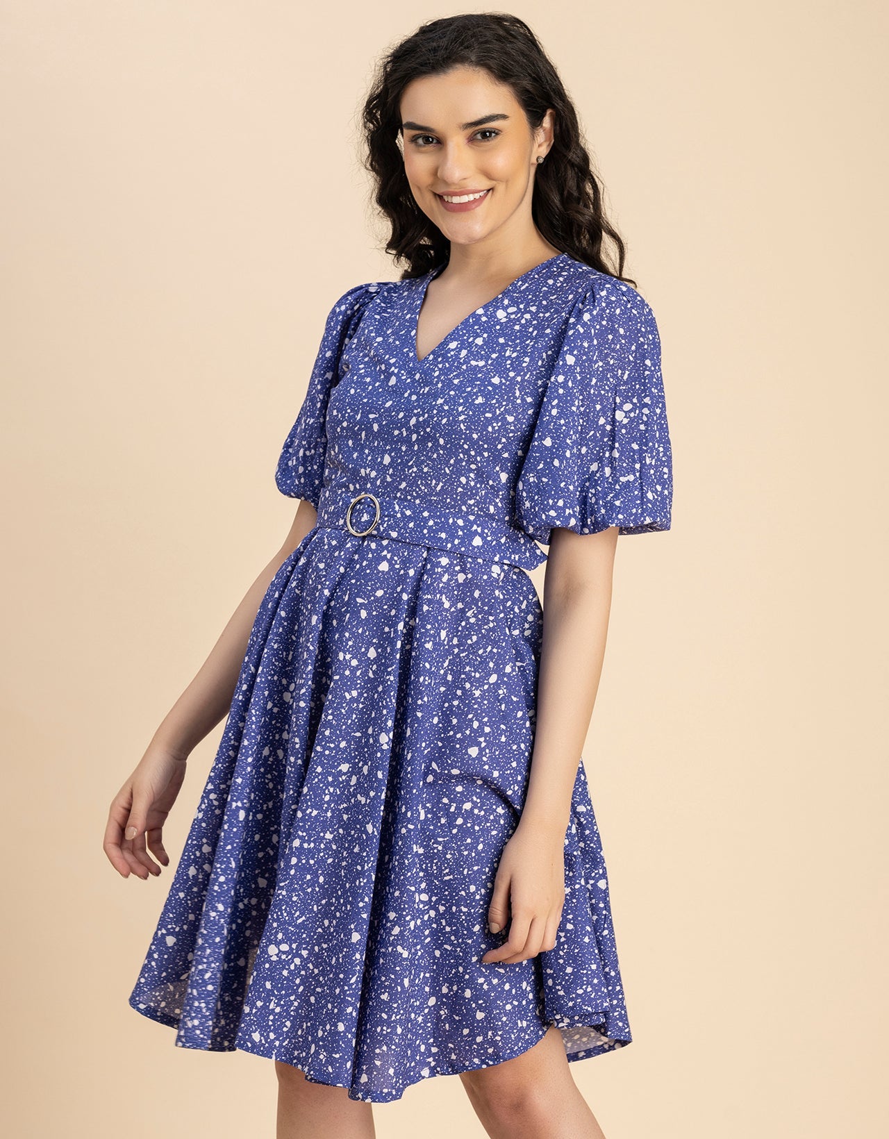 Short Sleeves V Neck Cotton Dress