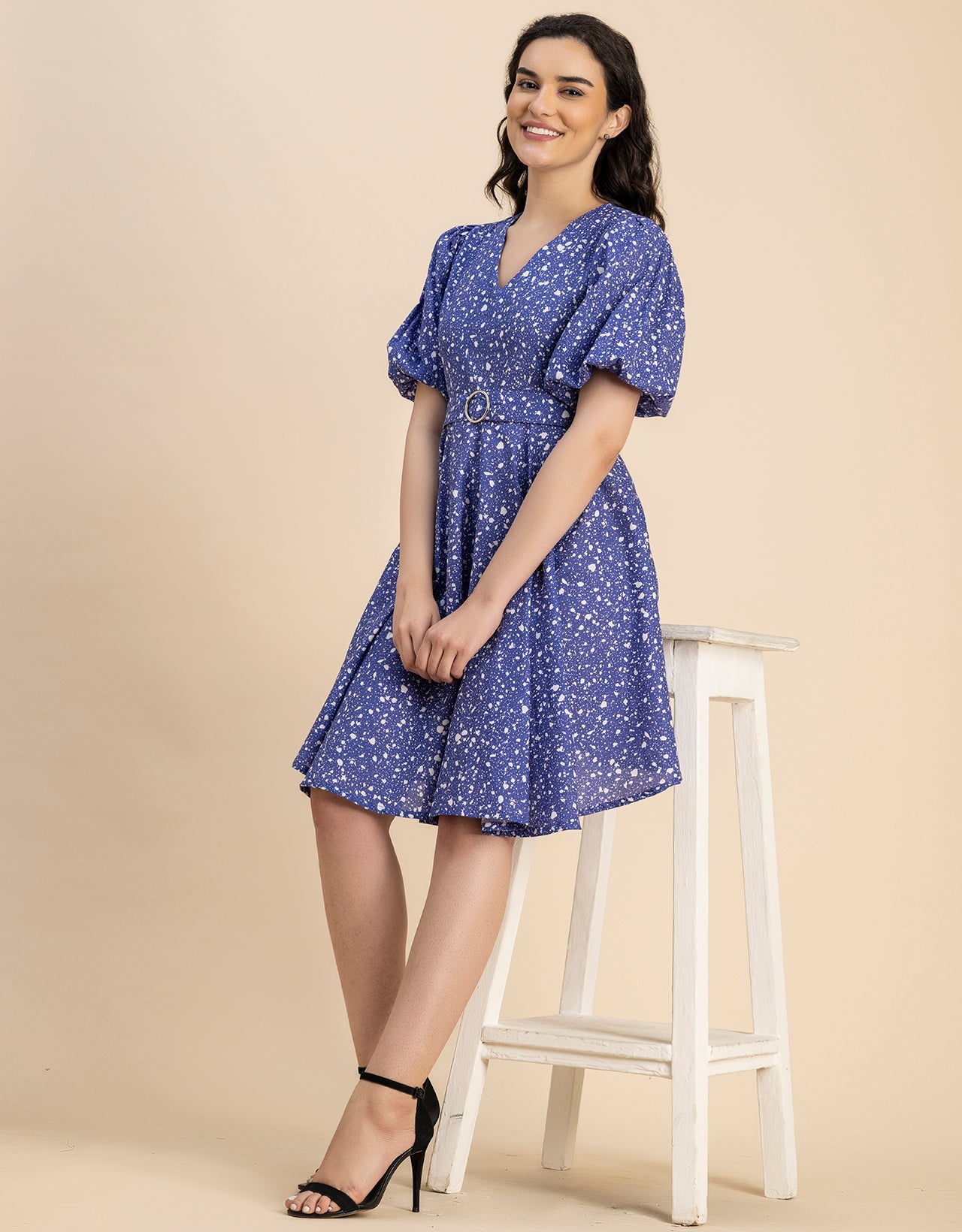 Short Sleeves V Neck Cotton Dress