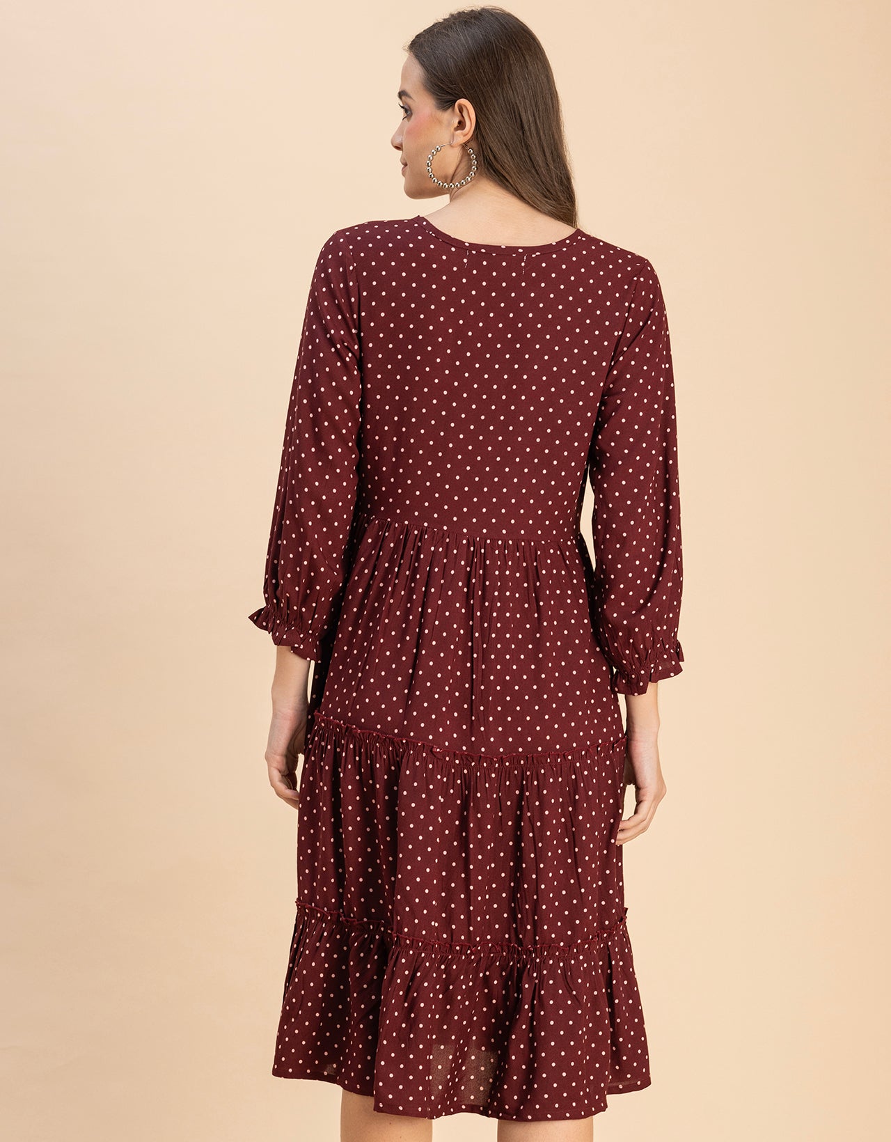 Long Sleeves Round Neck Printed Rayon Dress