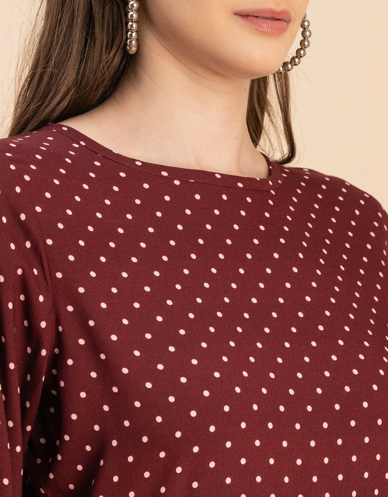 Long Sleeves Round Neck Printed Rayon Dress