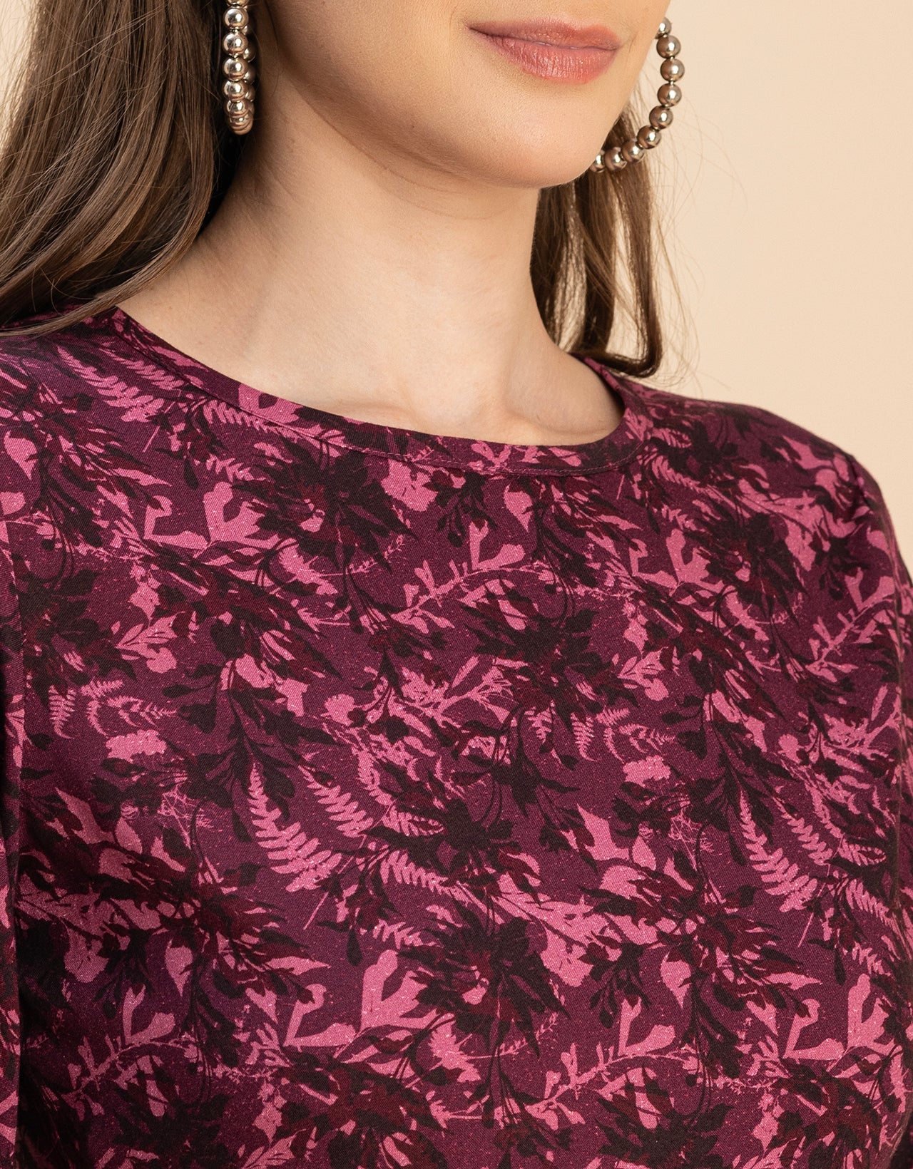 Long Sleeves Round Neck Printed Rayon Dress