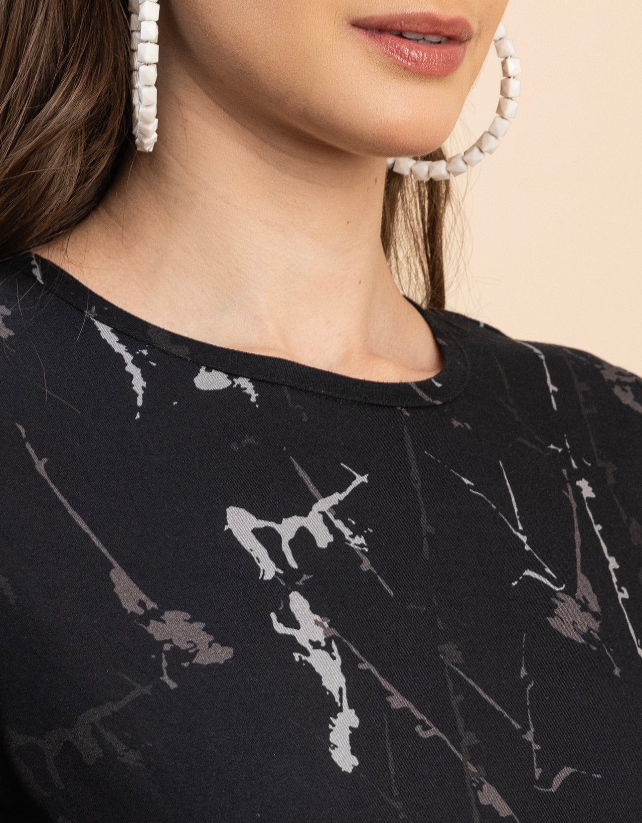 Long Sleeves Round Neck Printed Rayon Dress
