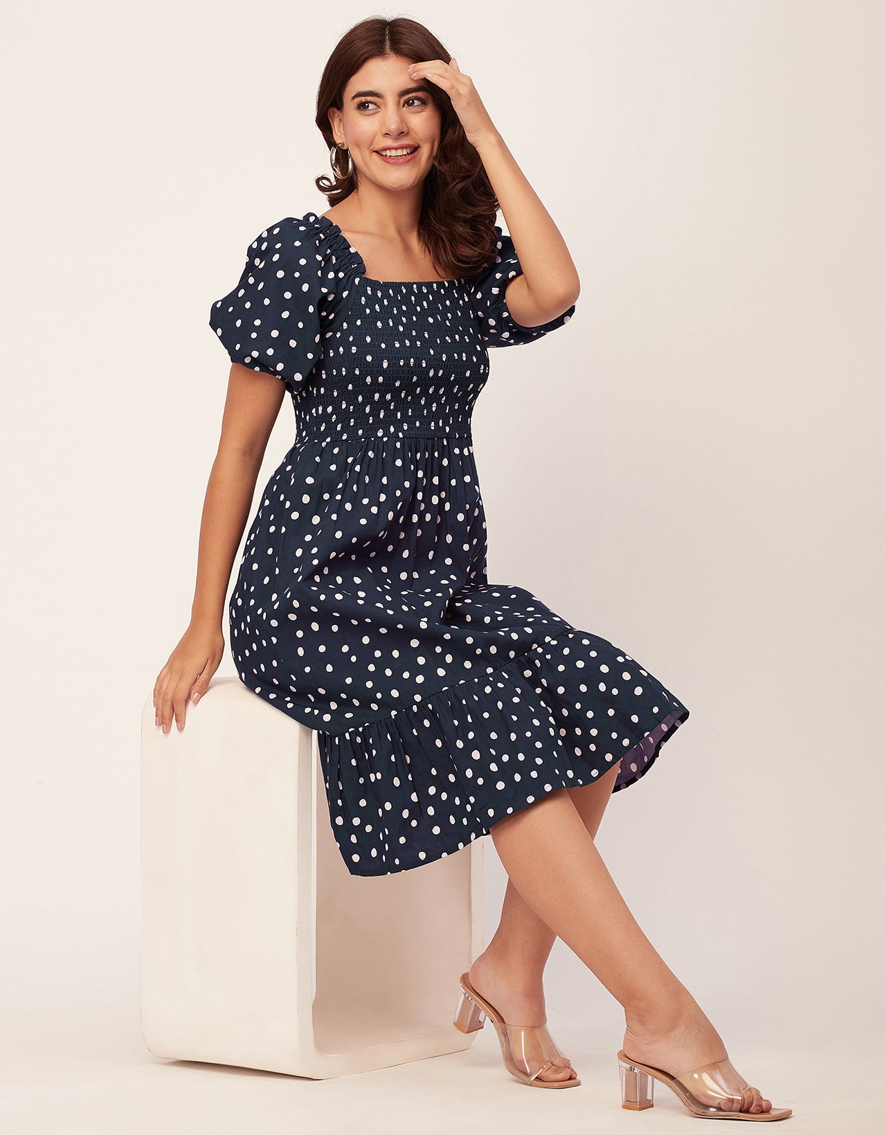 Printed Cotton Fit And Flare Dress - Cute Casual Dress