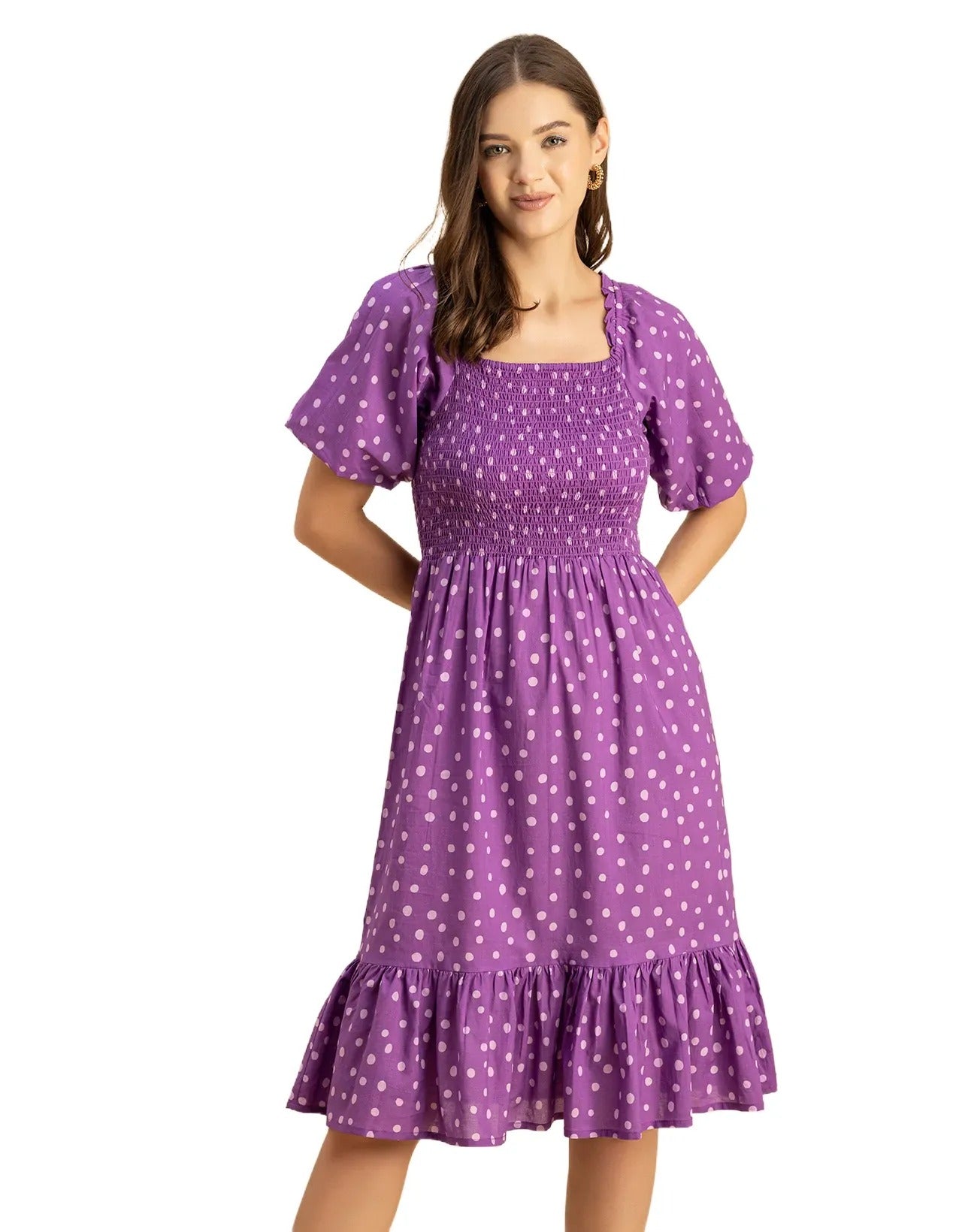 Printed Cotton Fit And Flare Dress - Cute Casual Dress