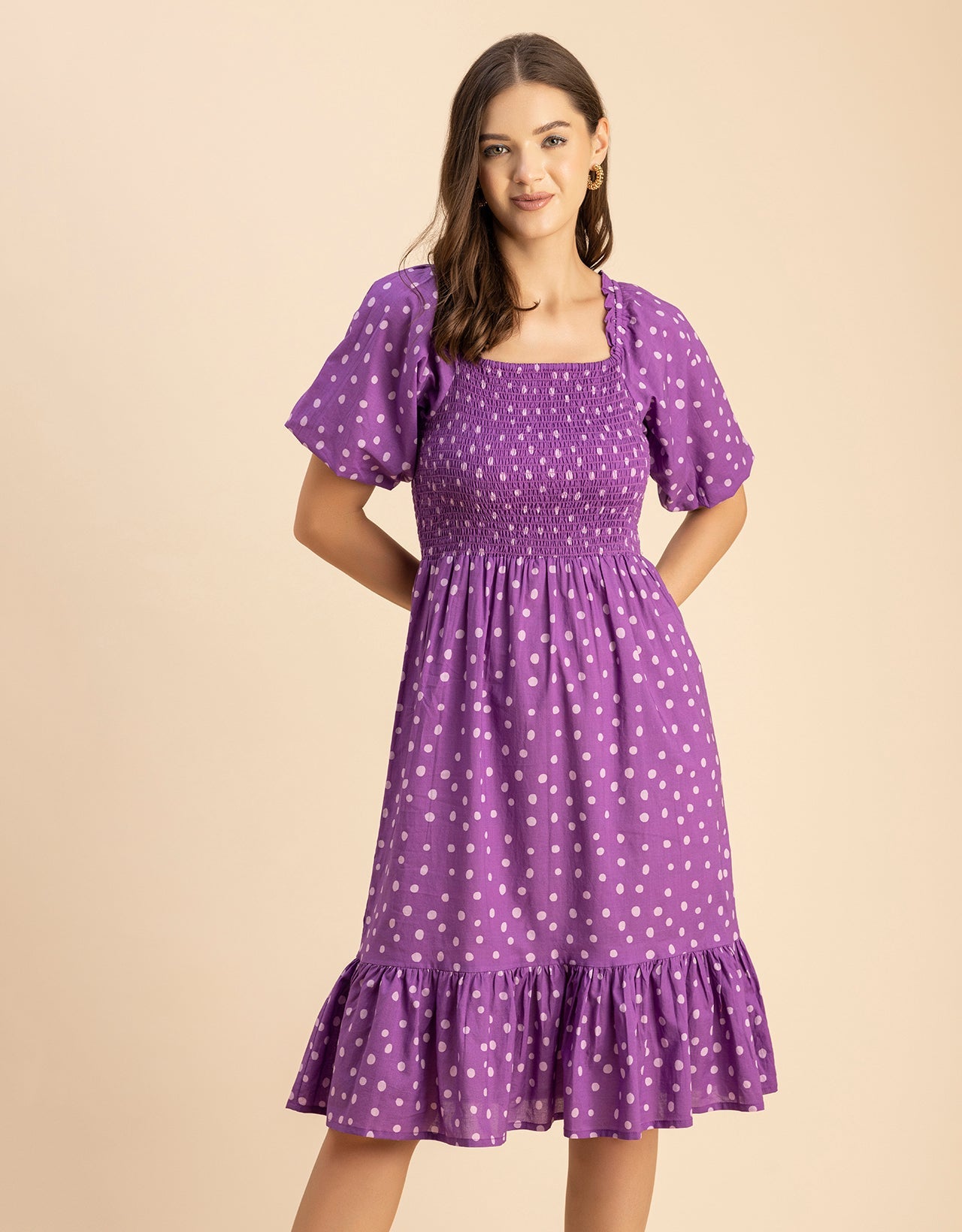 Printed Cotton Fit And Flare Dress - Cute Casual Dress