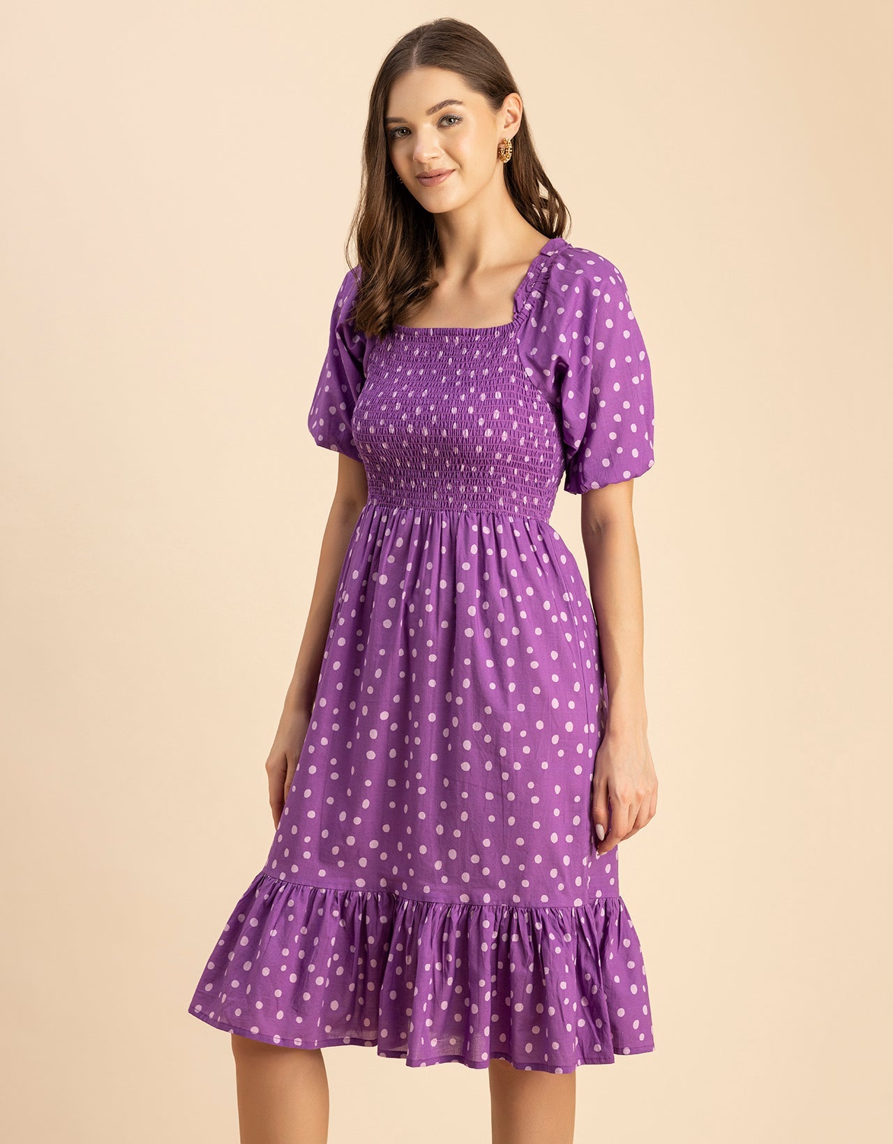 Printed Cotton Fit And Flare Dress - Cute Casual Dress