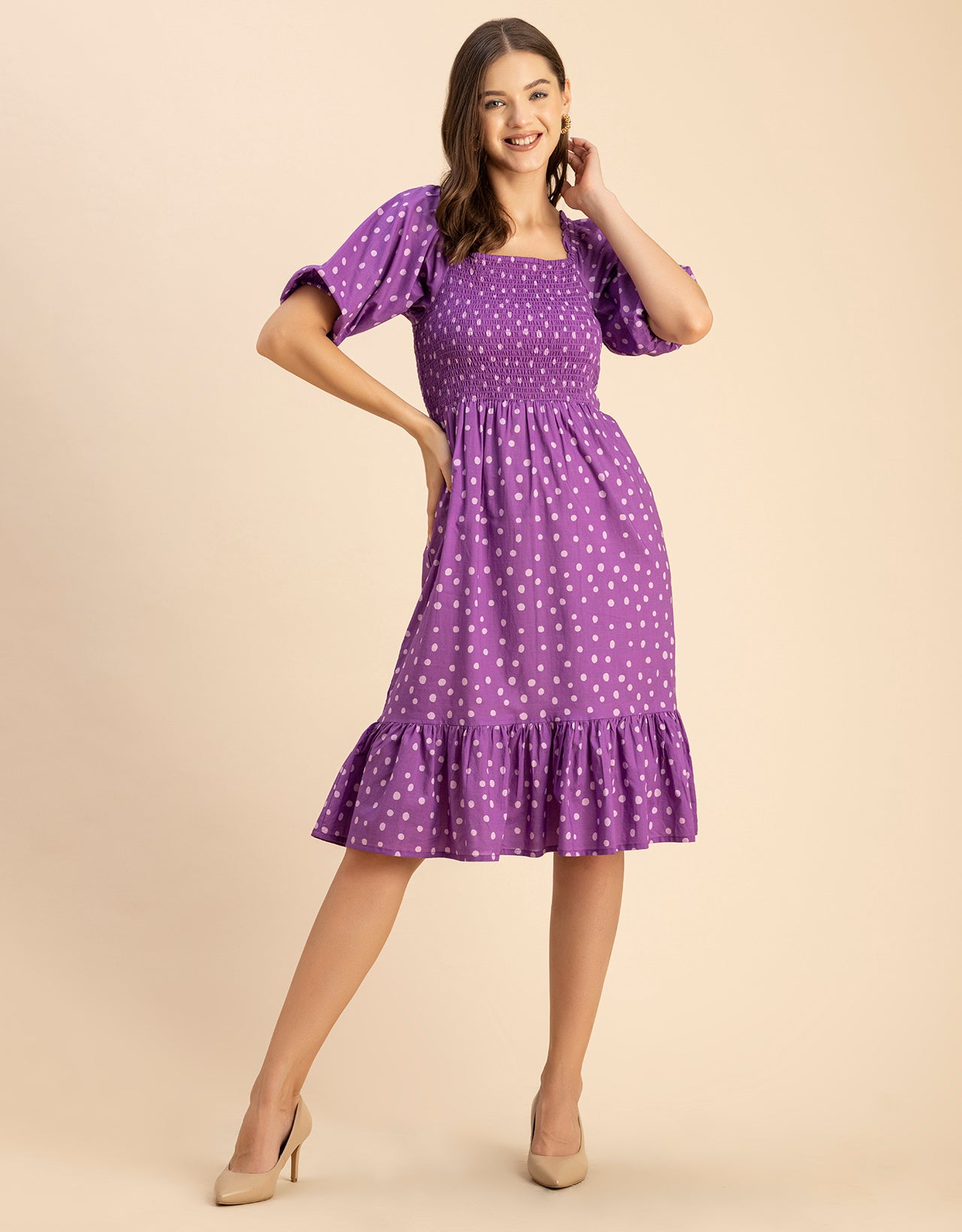 Printed Cotton Fit And Flare Dress - Cute Casual Dress
